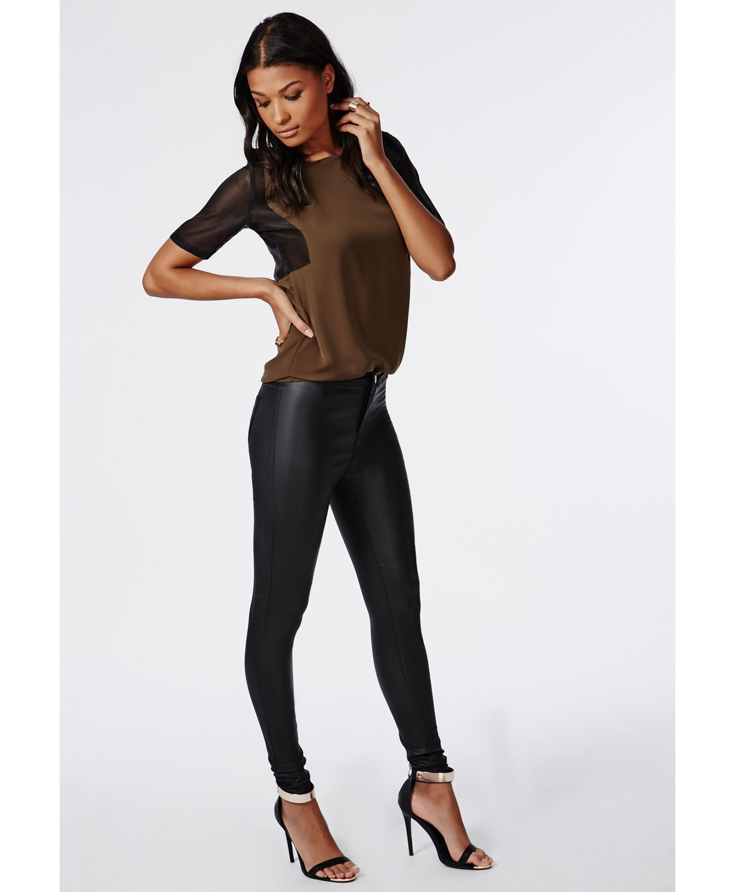 Lyst - Missguided Pu Coated High Waisted Skinny Jeans Black in Black