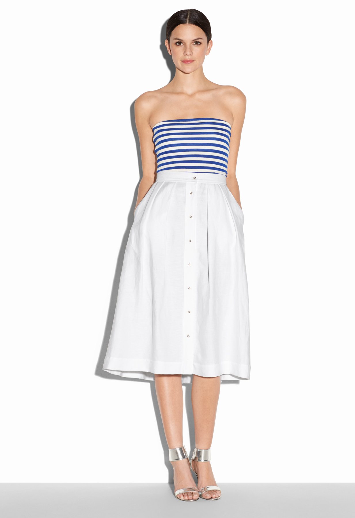 white button down midi skirt
