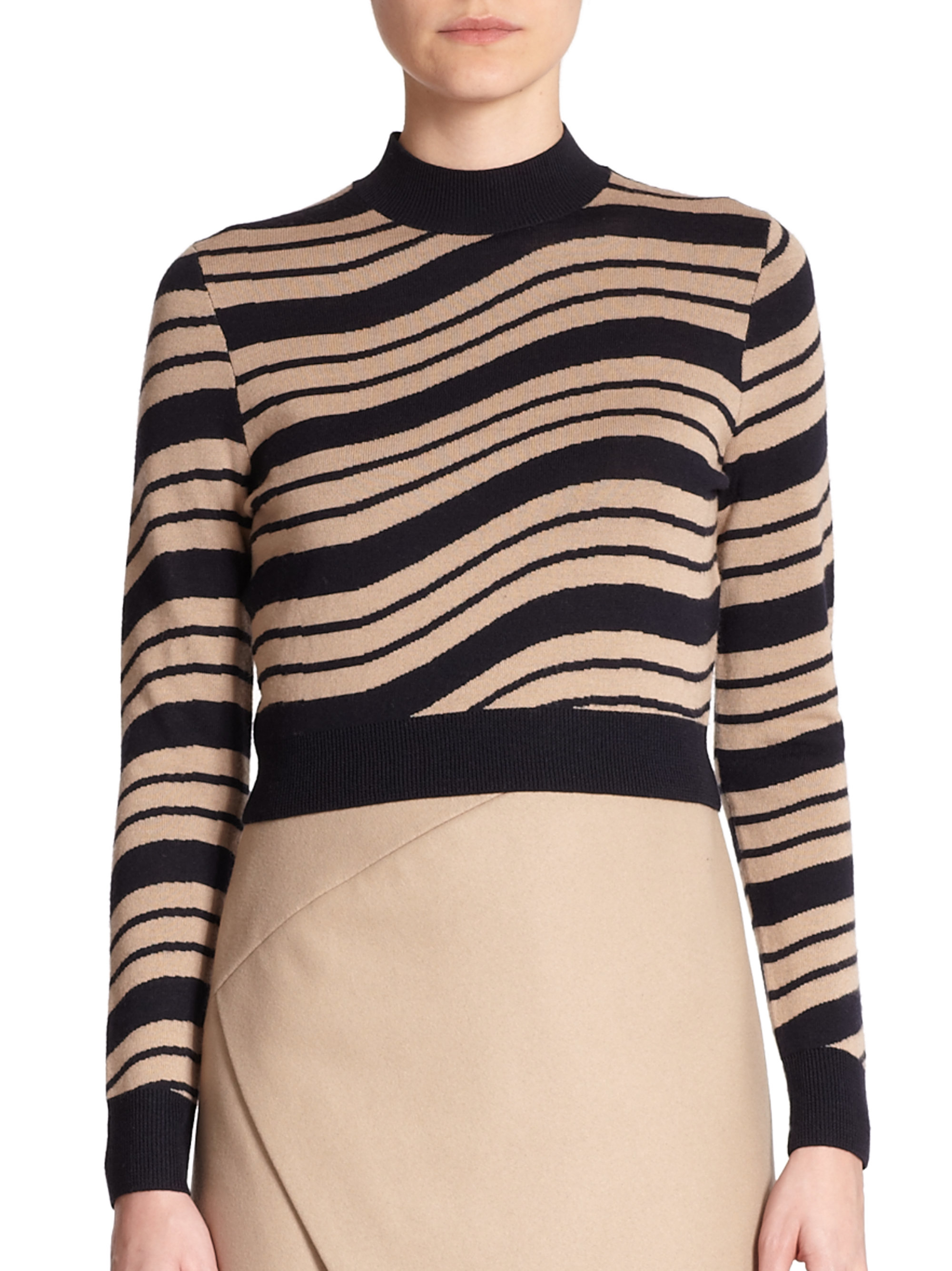 Carven Cropped Jacquard Sweater in Blue | Lyst