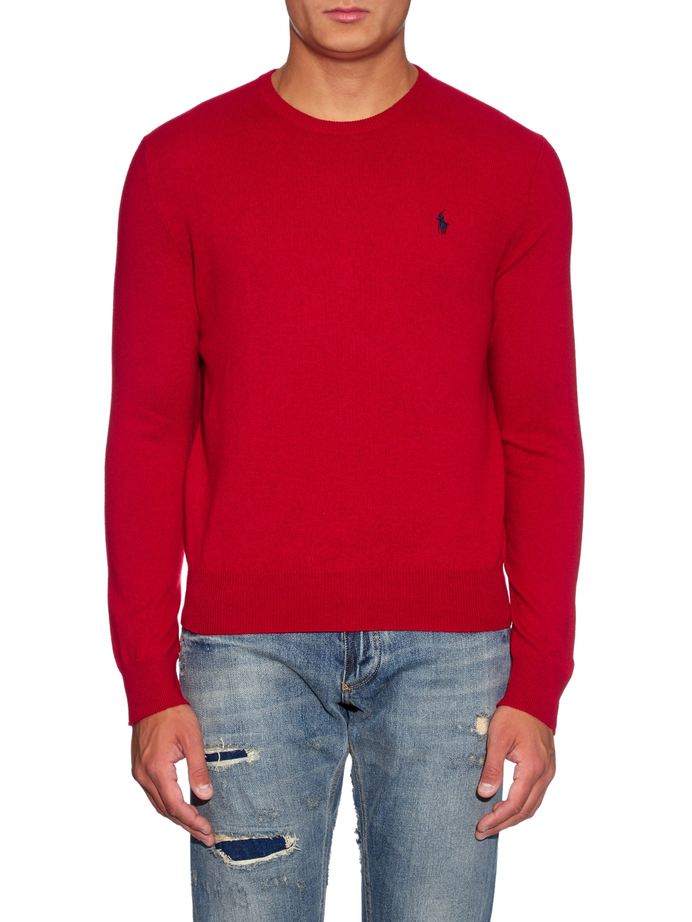 Lyst - Polo ralph lauren Crew-neck Long-sleeved Wool Sweater in Red for Men
