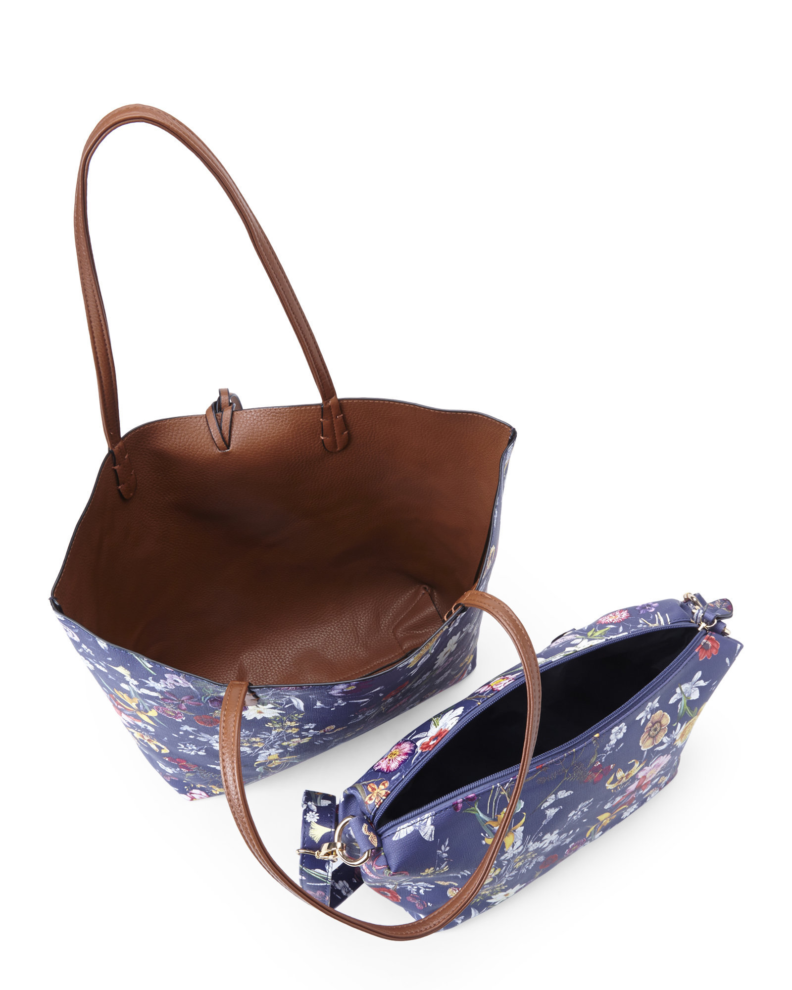 Lyst Imoshion Blue Cognac Reversible Bag In Garden Fl Tote Gallery