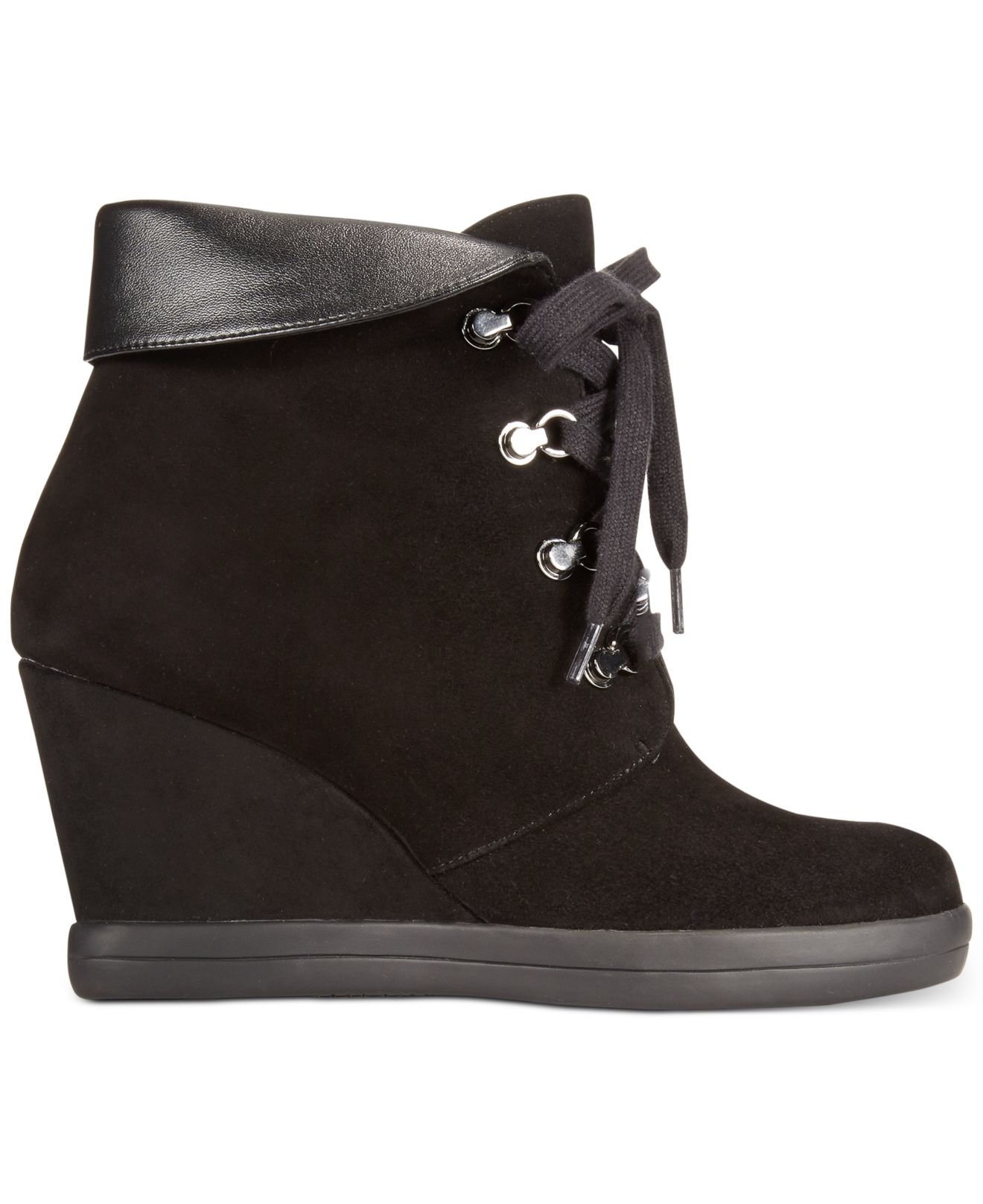 Anne klein Joely Laceup Wedge Booties in Black Lyst
