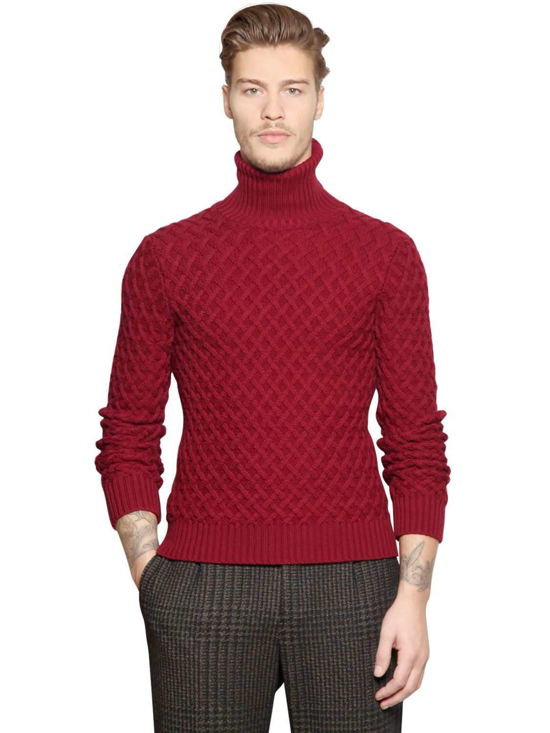 Etro Waffle Knit Wool Turtleneck Sweater in Red for Men | Lyst
