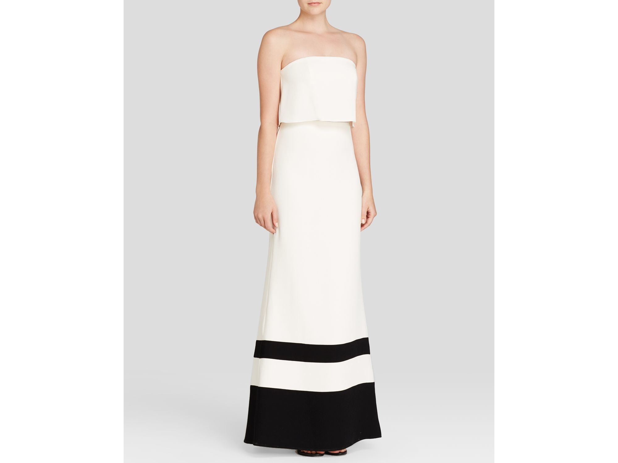 abs by allen schwartz cream gown strapless bodice overlay color block beige product 0 036318509 normal