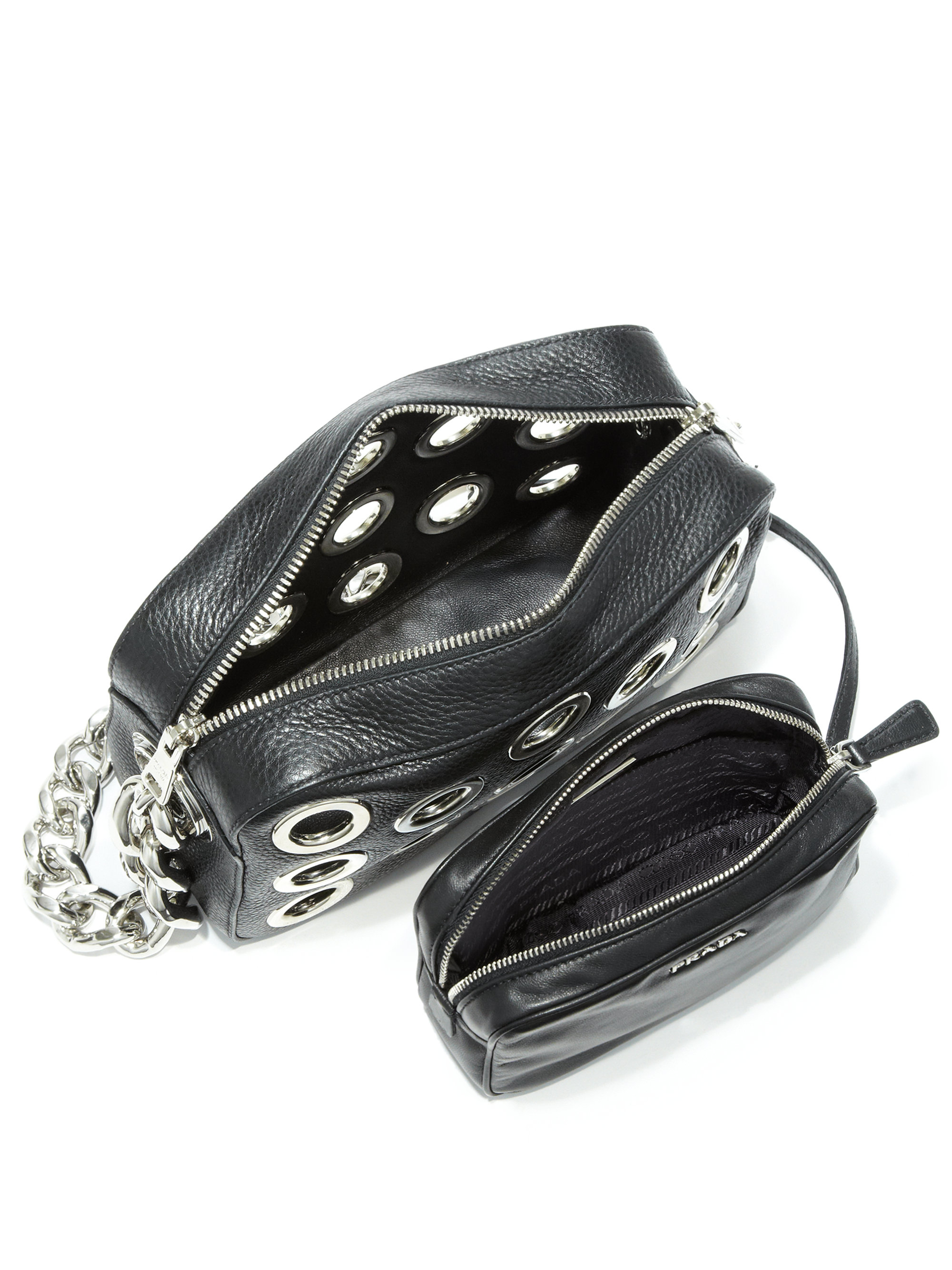 Prada Daino Chain Bowler Bag With Grommets in Black (nero) | Lyst  