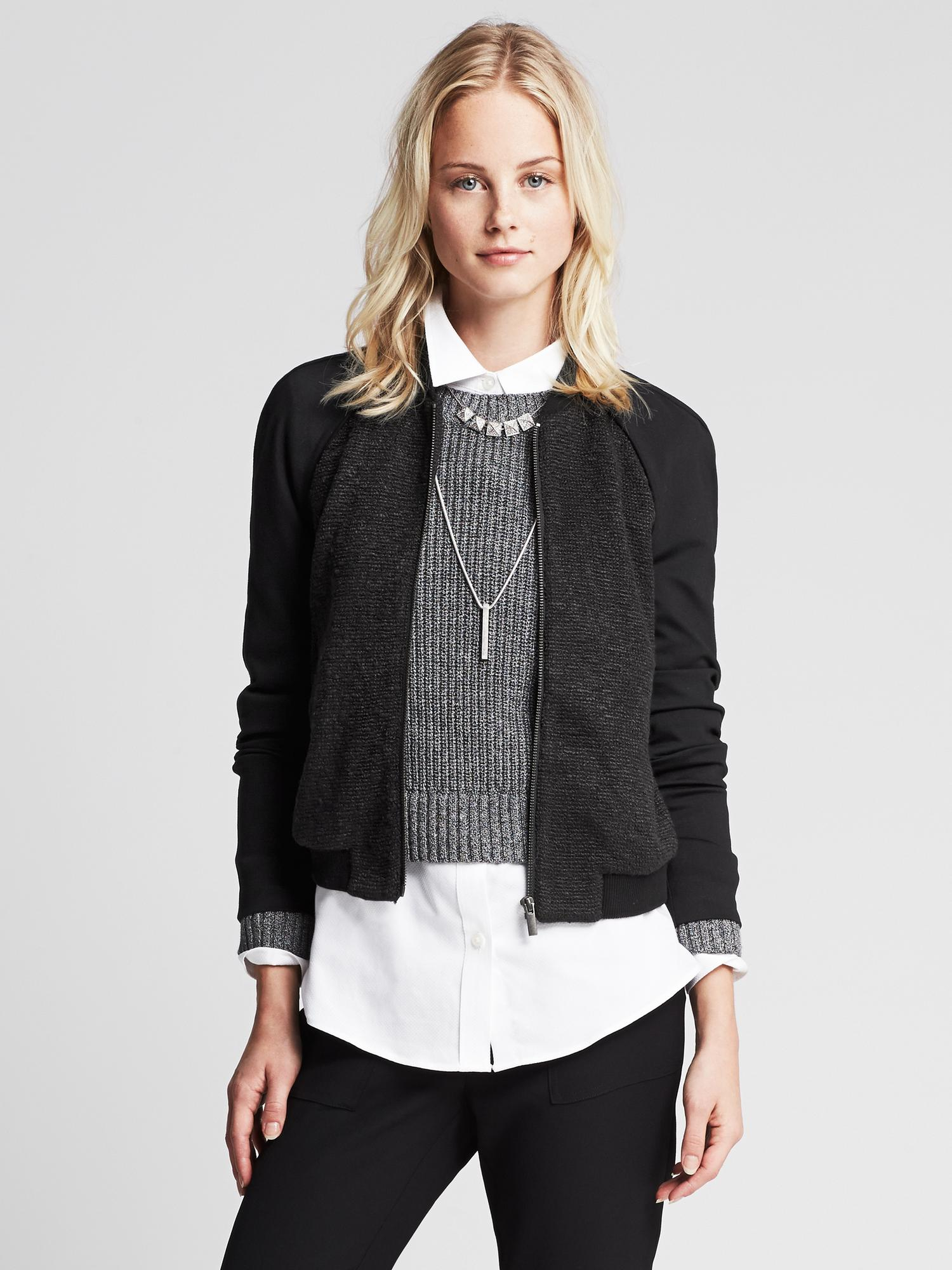 Banana Republic PonteSleeve Bomber Jacket in Black (BR black) Lyst