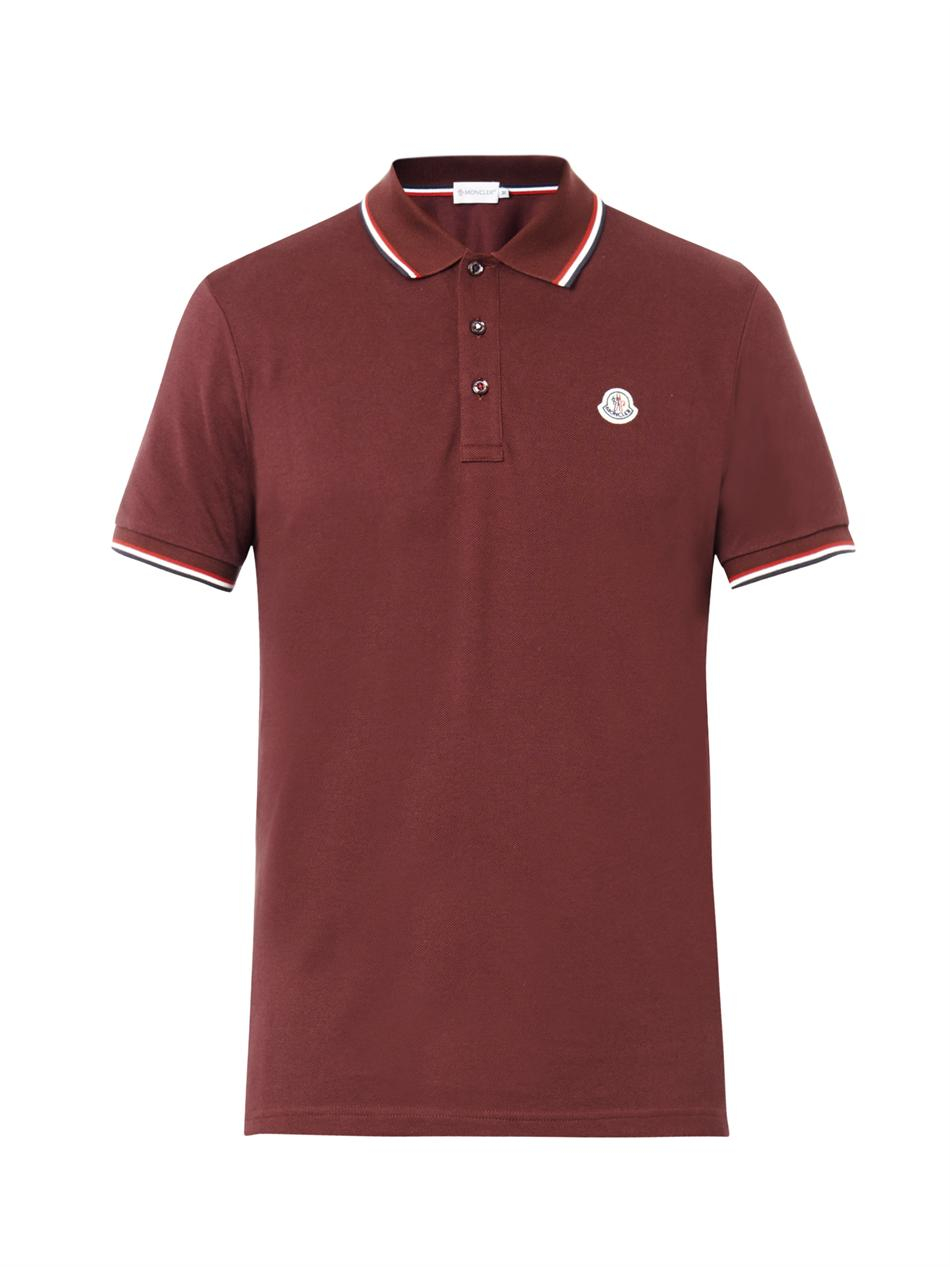 Moncler Cotton-Piqué Polo Shirt in Red for Men | Lyst