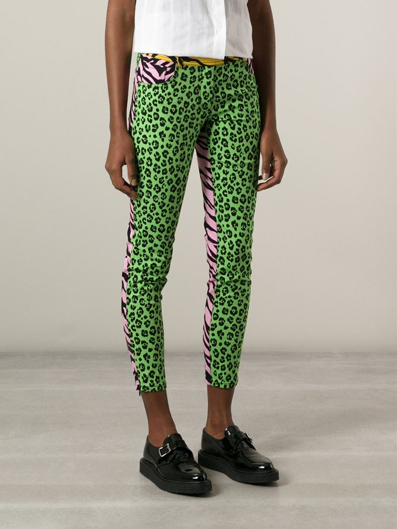 green leopard print jeans