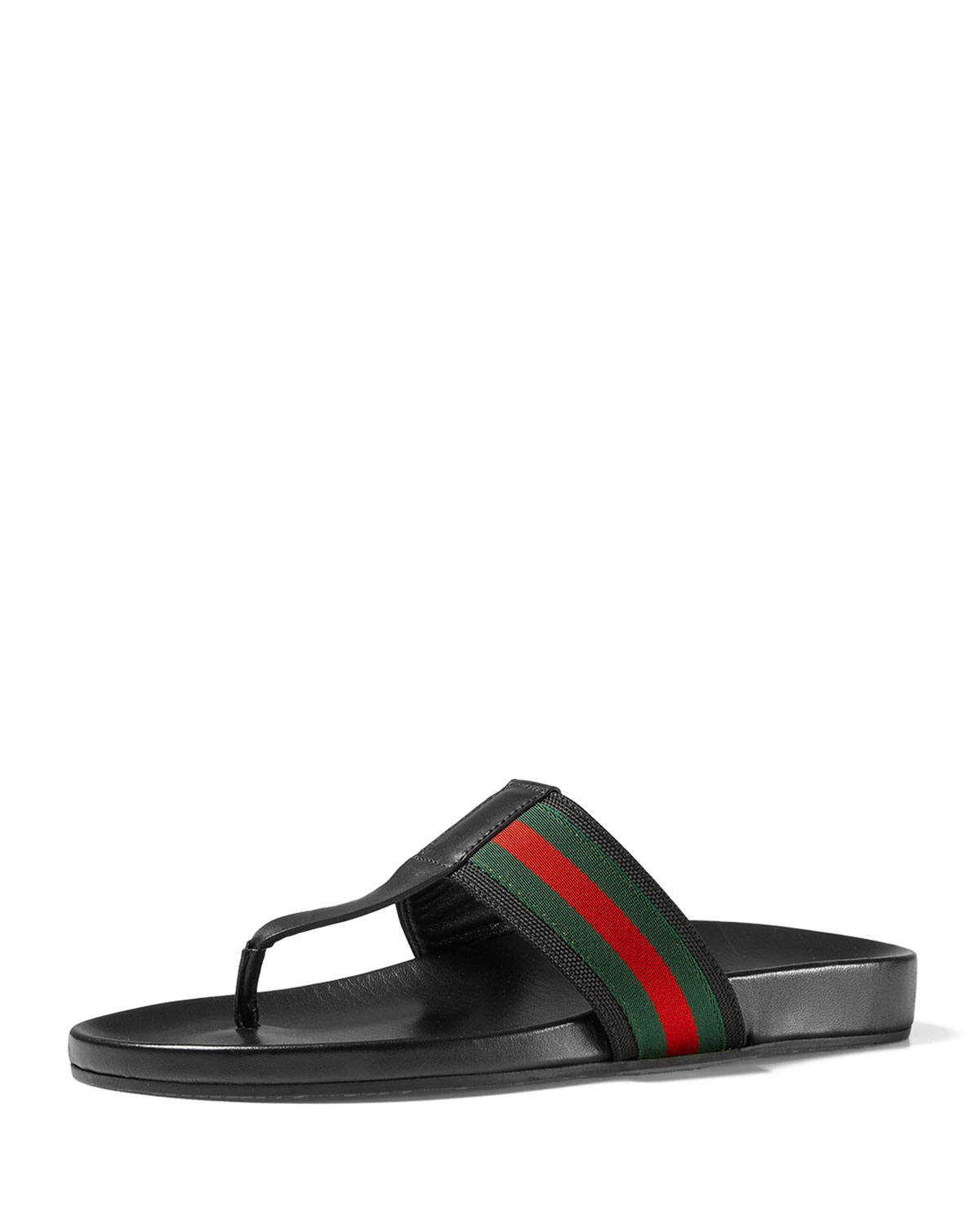  Gucci  Leather Web Strap Sandals  in Black Lyst