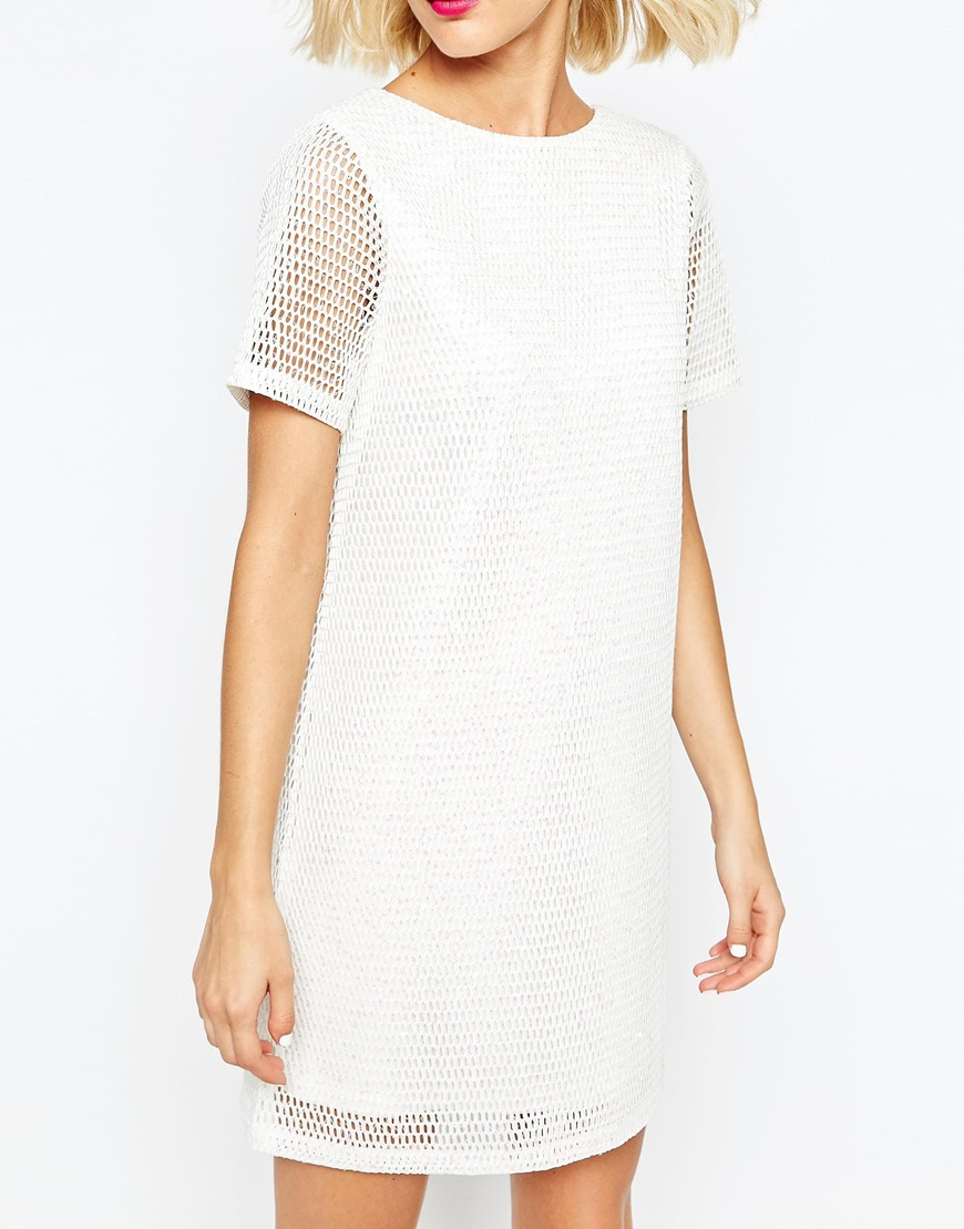 white sequin tshirt dress