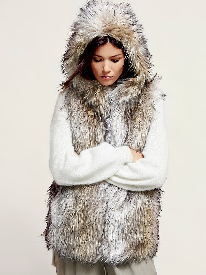 faux fur hooded vest womens