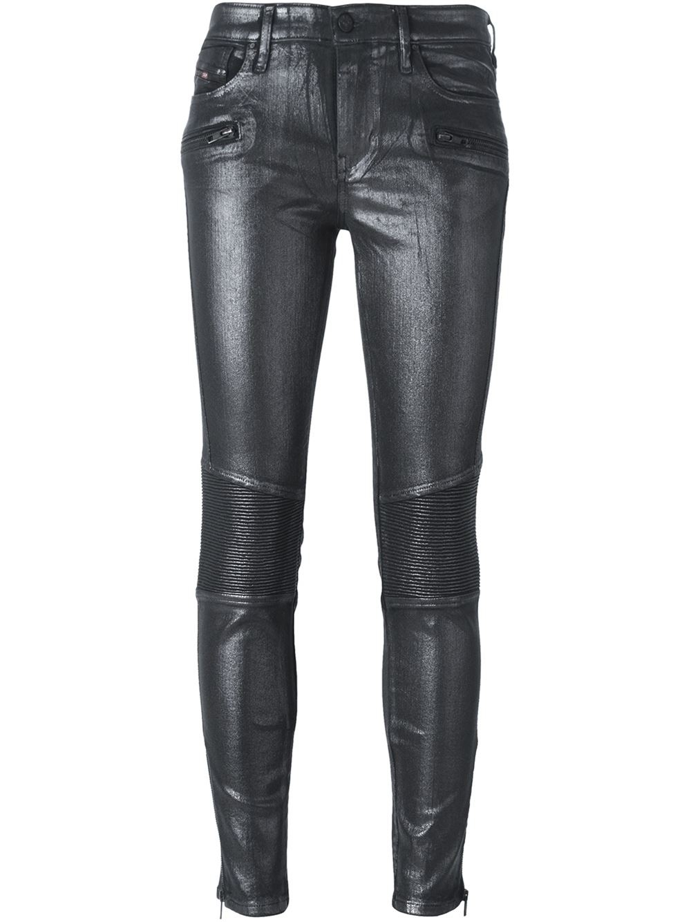 Diesel Metallic Coated Skinny Jeans In Black Lyst