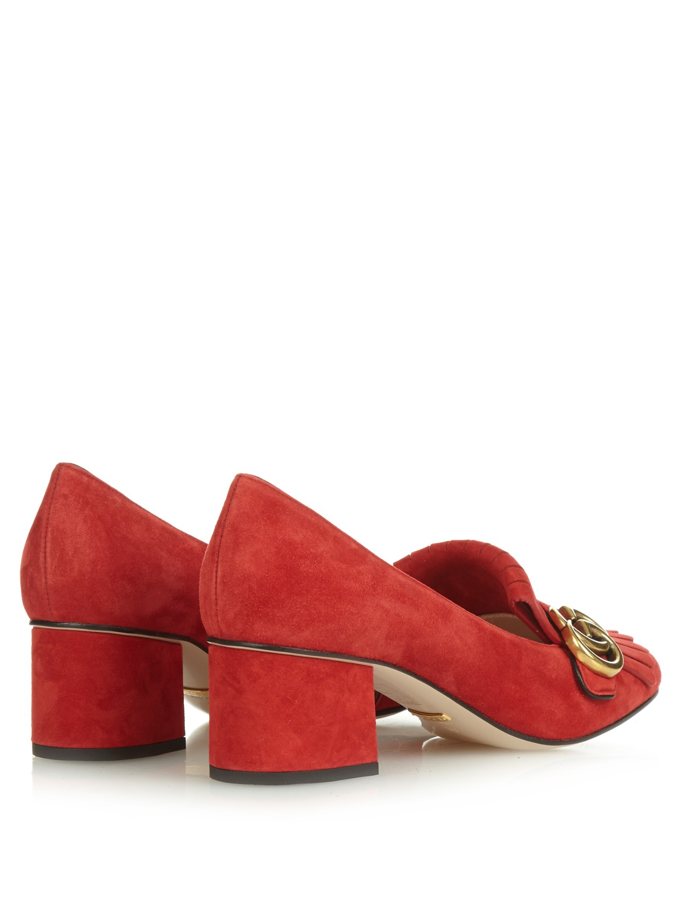 Gucci Marmont Fringed Suede Pumps in Red | Lyst