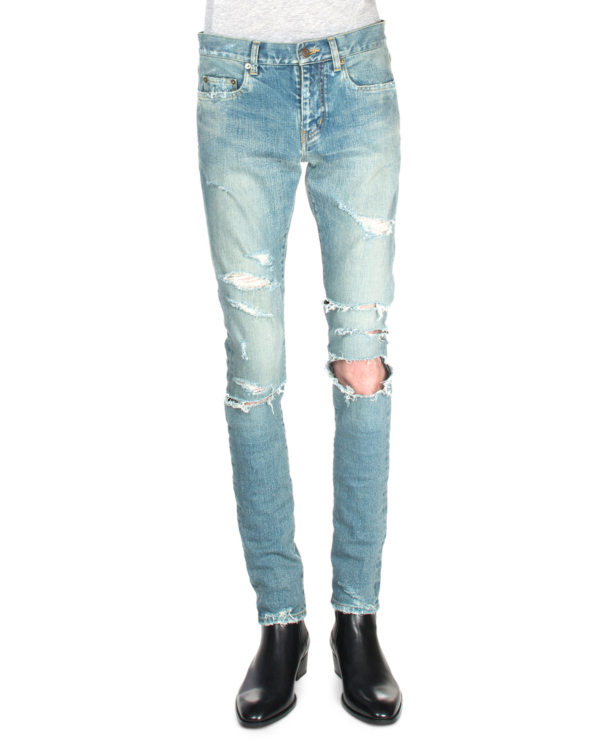 mens blue ripped knee jeans