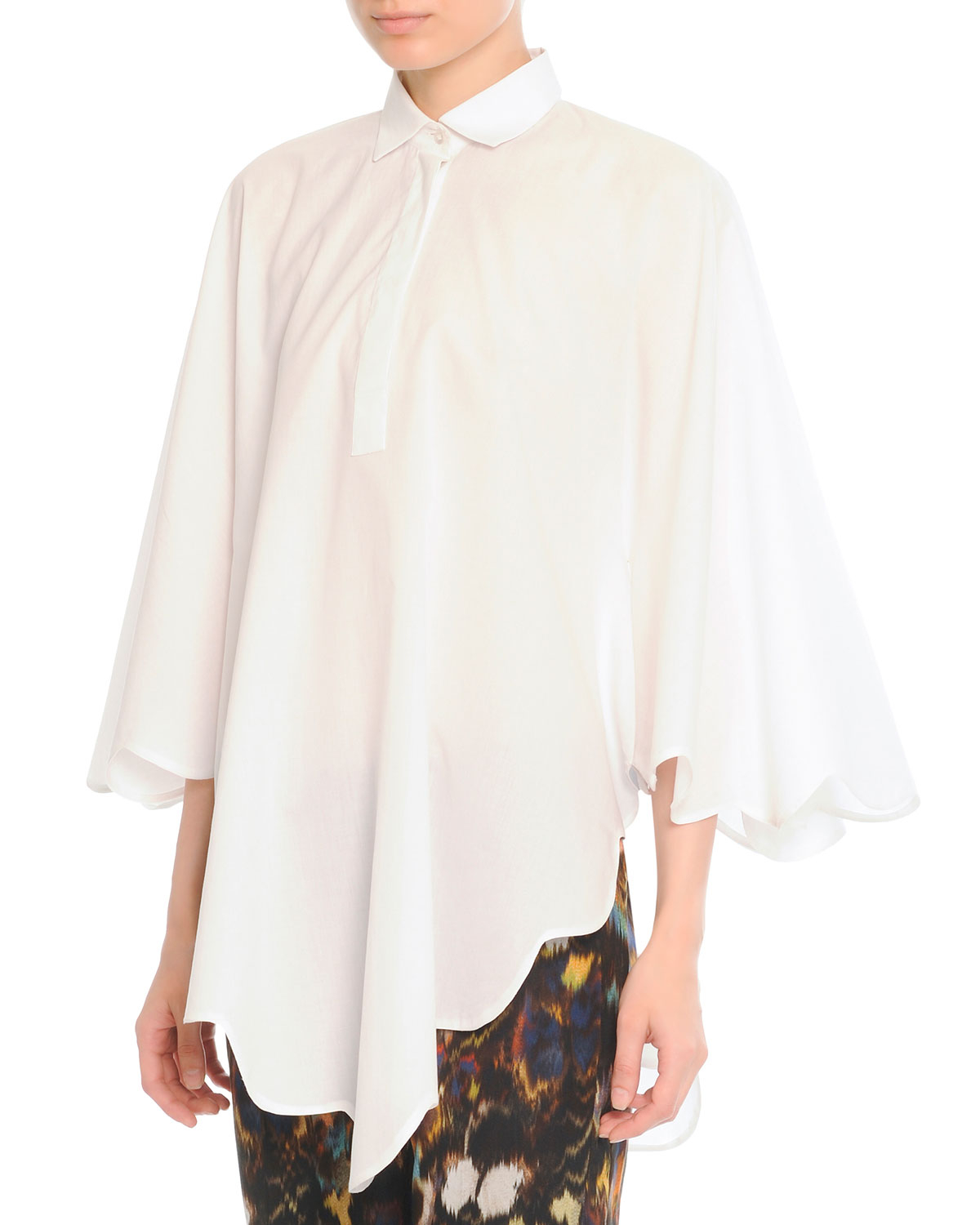 scalloped white blouse