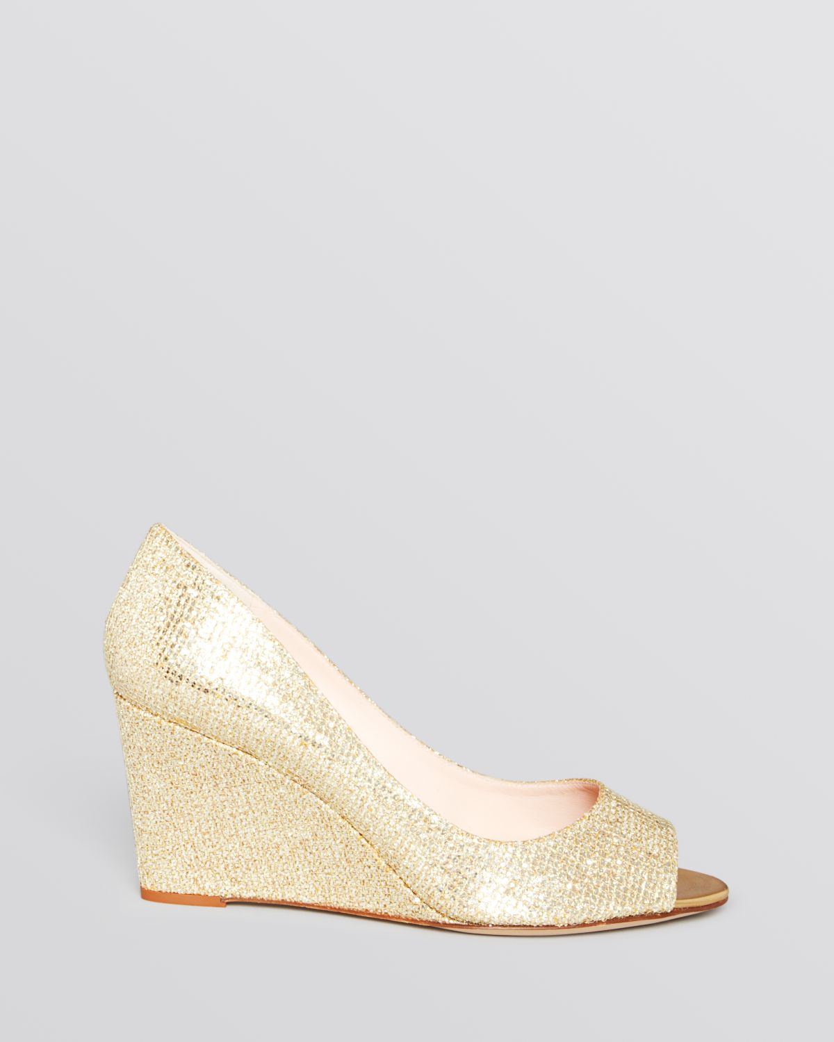 gold peep toe wedge