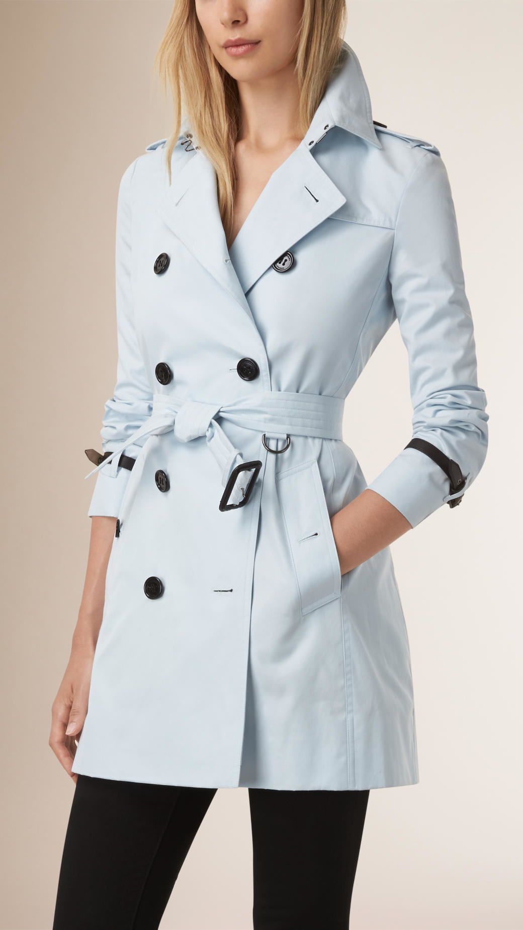 Lyst - Burberry Leather Trim Cotton Gabardine Trench Coat in Blue