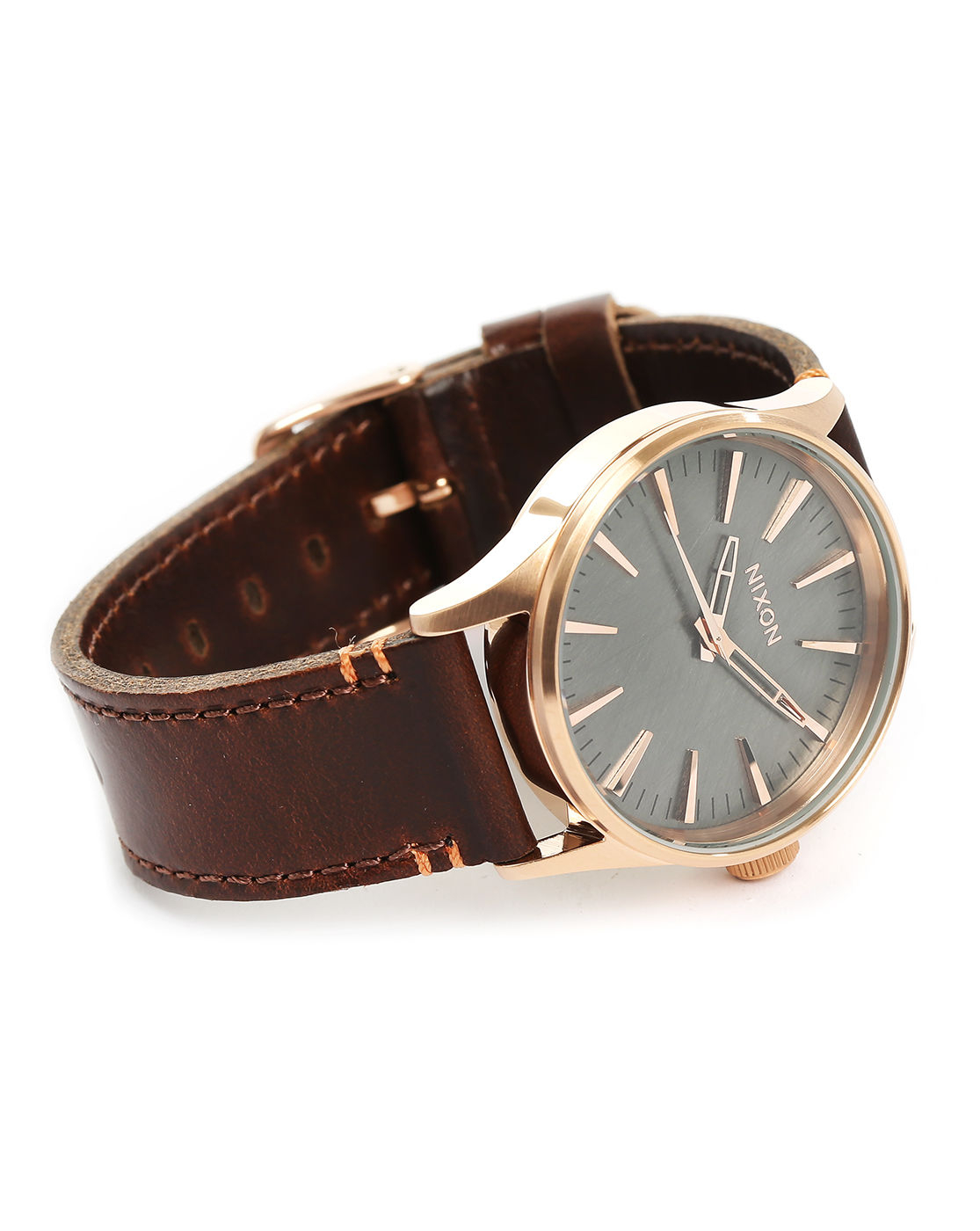 Nixon Pink Gold Sentry 38 Watch Brown Horween Leather ...