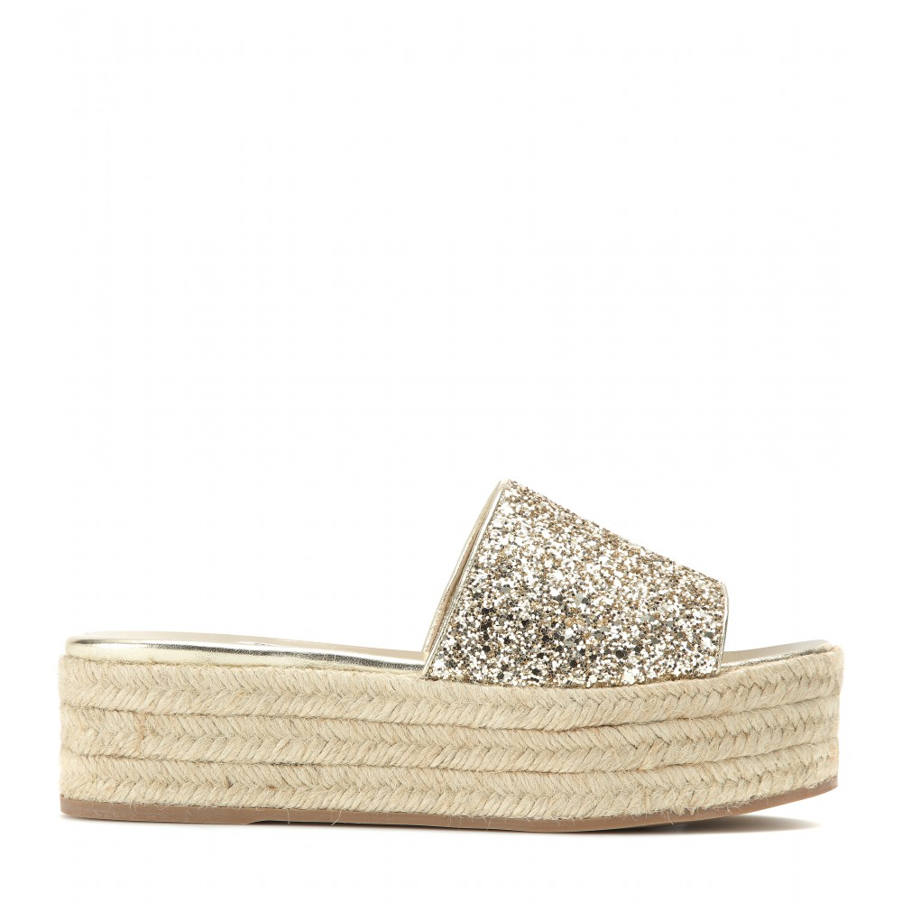 Lyst - Miu Miu Glitter Platform Sandals in Metallic