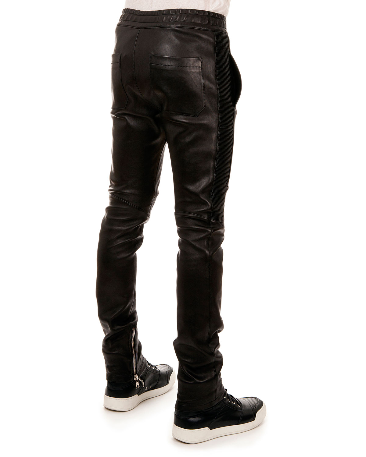 Balmain Leather Drawstring Jogger Pants in Black for Men | Lyst