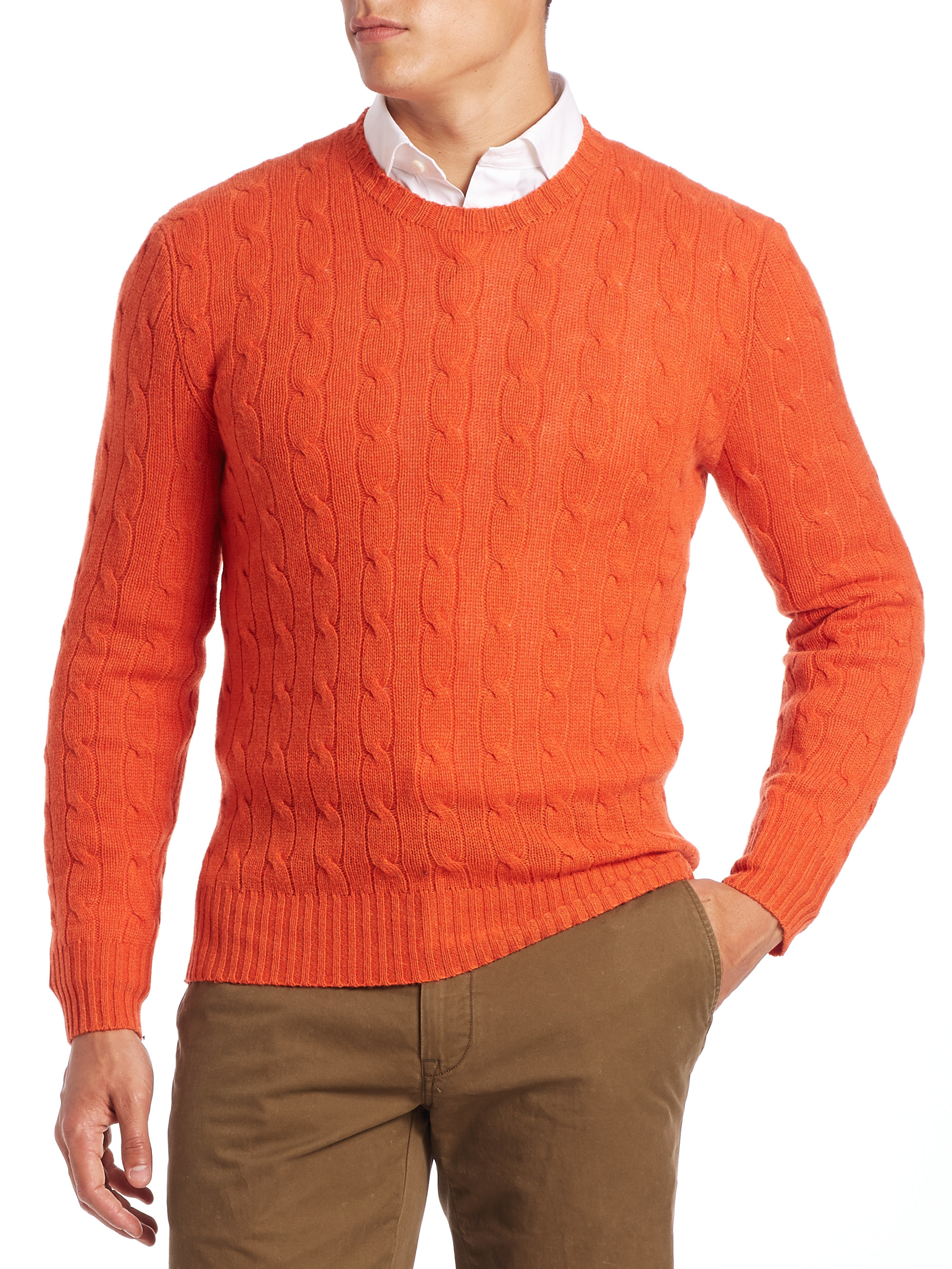 Lyst - Polo Ralph Lauren Cable-knit Cashmere Sweater? ? in Orange for Men