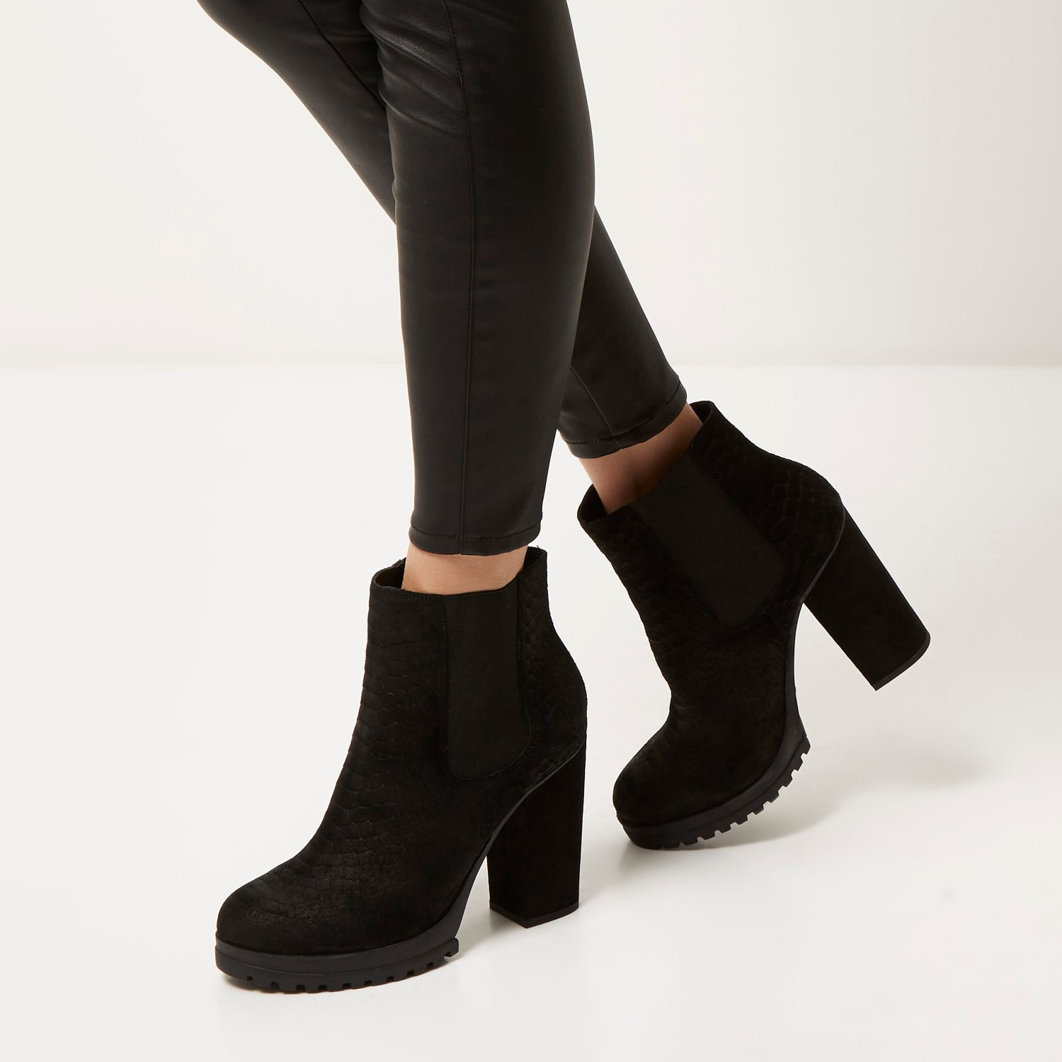 River Island Black Suede Heeled Ankle Boots - Lyst