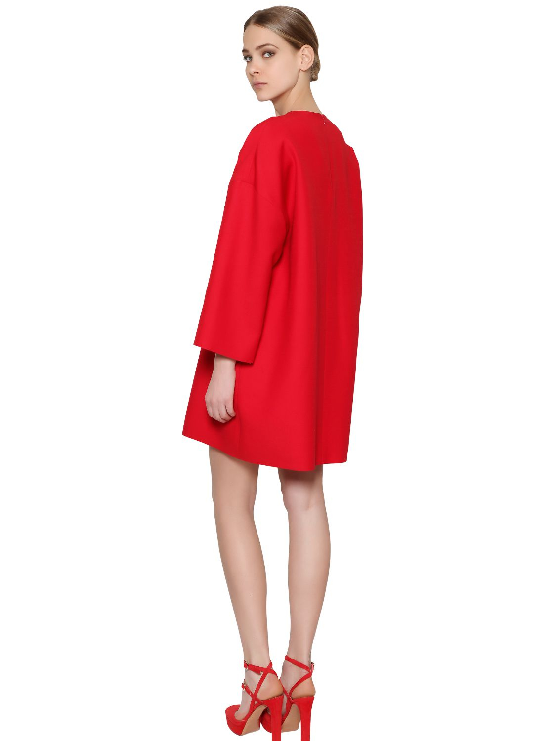 Valentino Long  Sleeve  Wool Crepe  Cocoon Dress  in Red Lyst