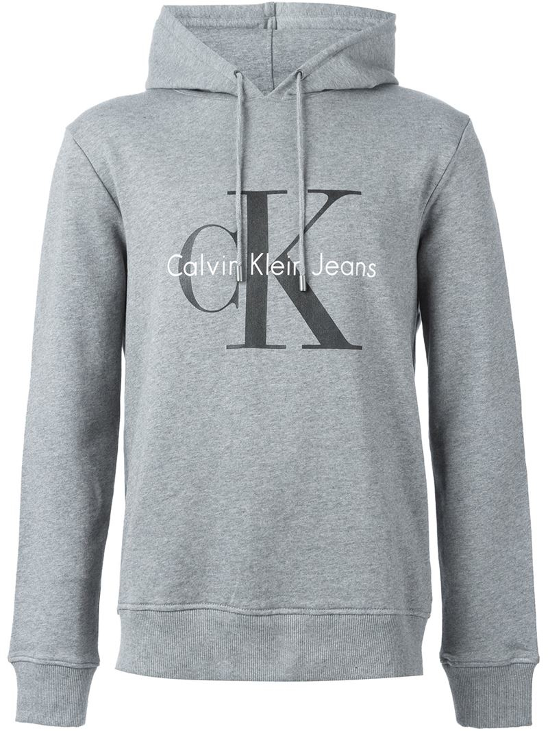 Lyst - Calvin Klein Jeans Logo Print Hoodie in Gray for Men