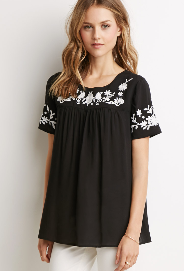 Floral Embroidered Top in Black 
