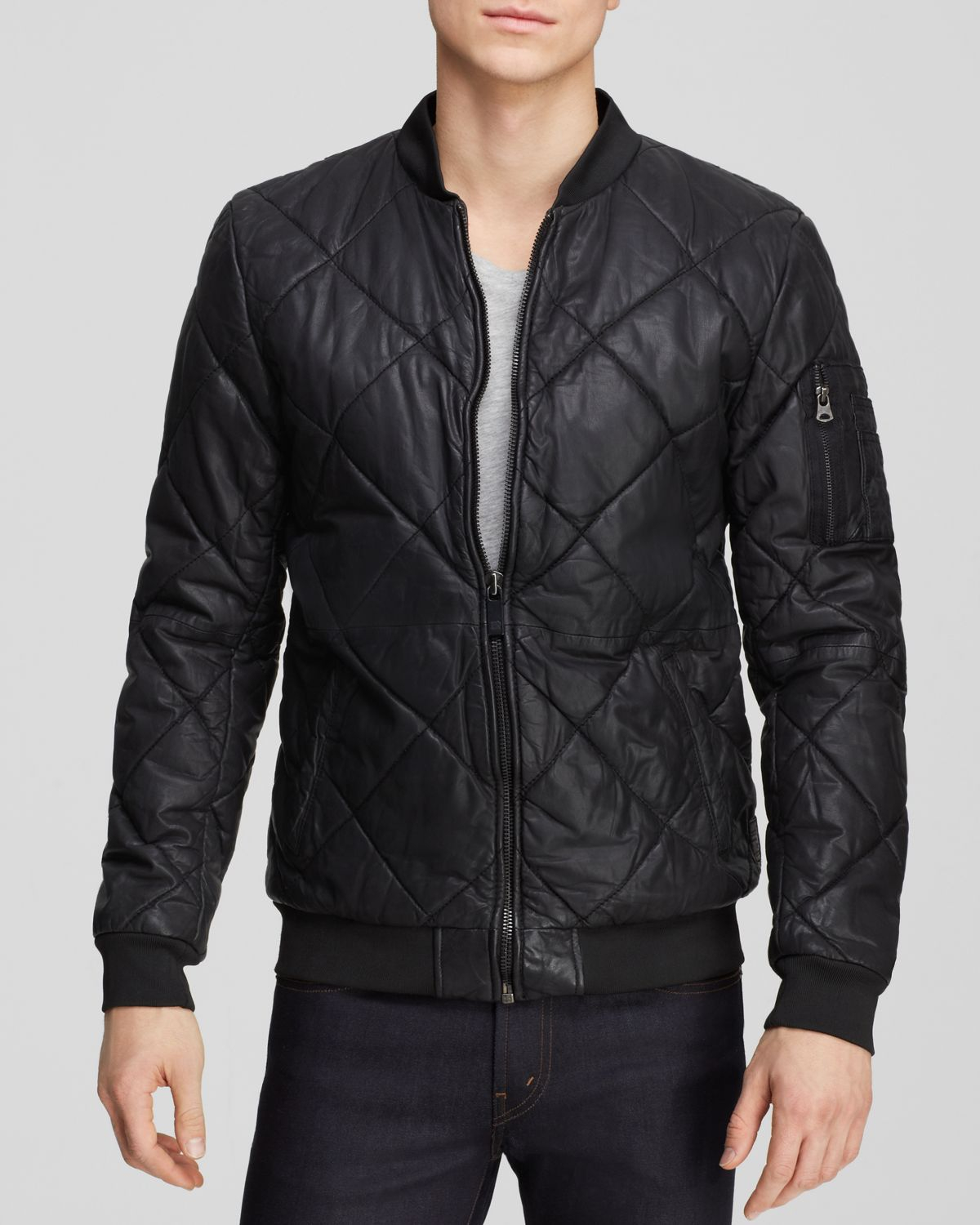 Scotch Soda Black Quilted Leather Jacket For Men
