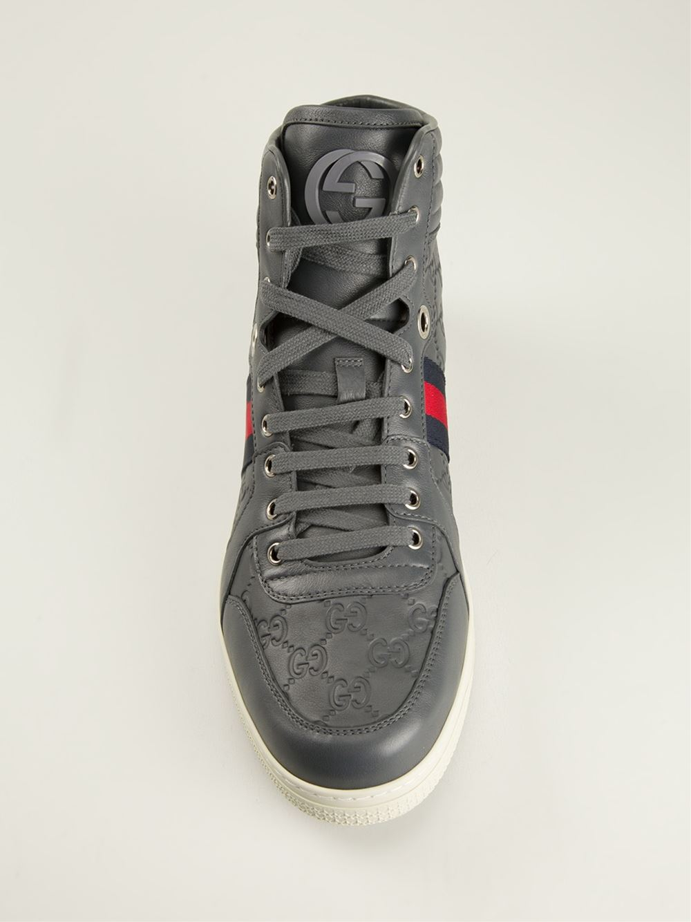 Gucci Monogram Pattern Leather Sneakers - Grey Sneakers, Shoes - GUC1370099