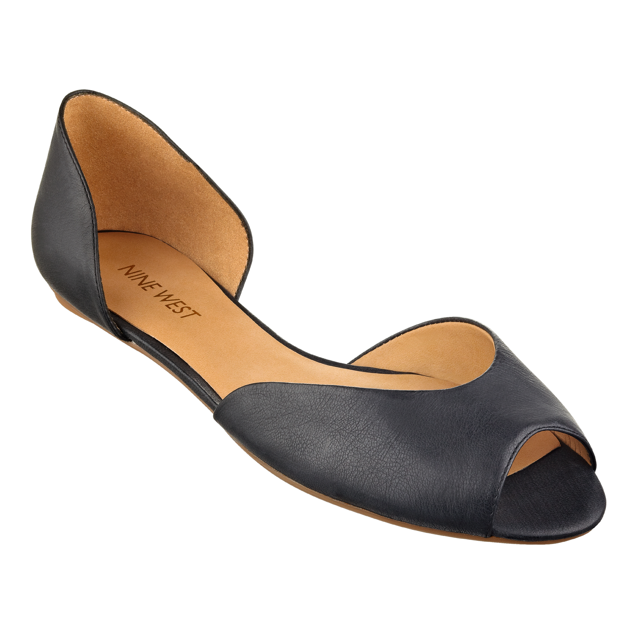 Nine West Leather Byteme Peep Toe Flats in Black Leather (Black) Lyst