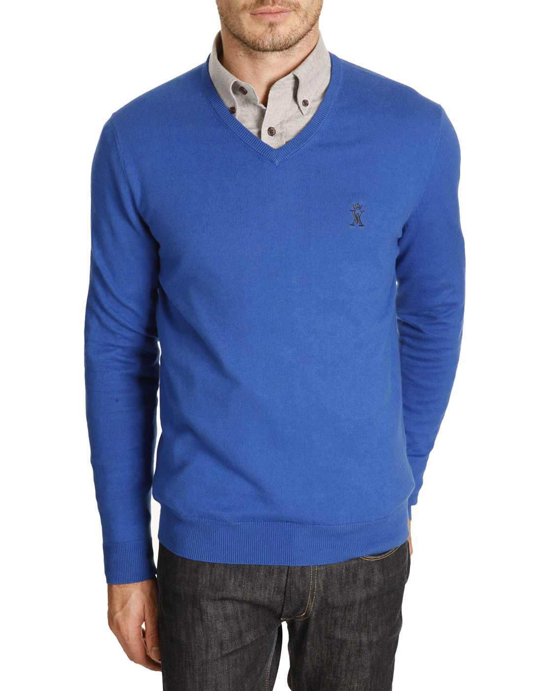 Vicomte a. Navy And Royal Blue Cotton-cashmere V-neck Sweater With ...