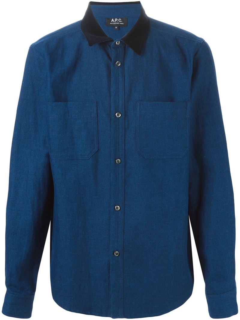 A.P.C. Corduroy Collar Denim Shirt in Blue for Men Lyst