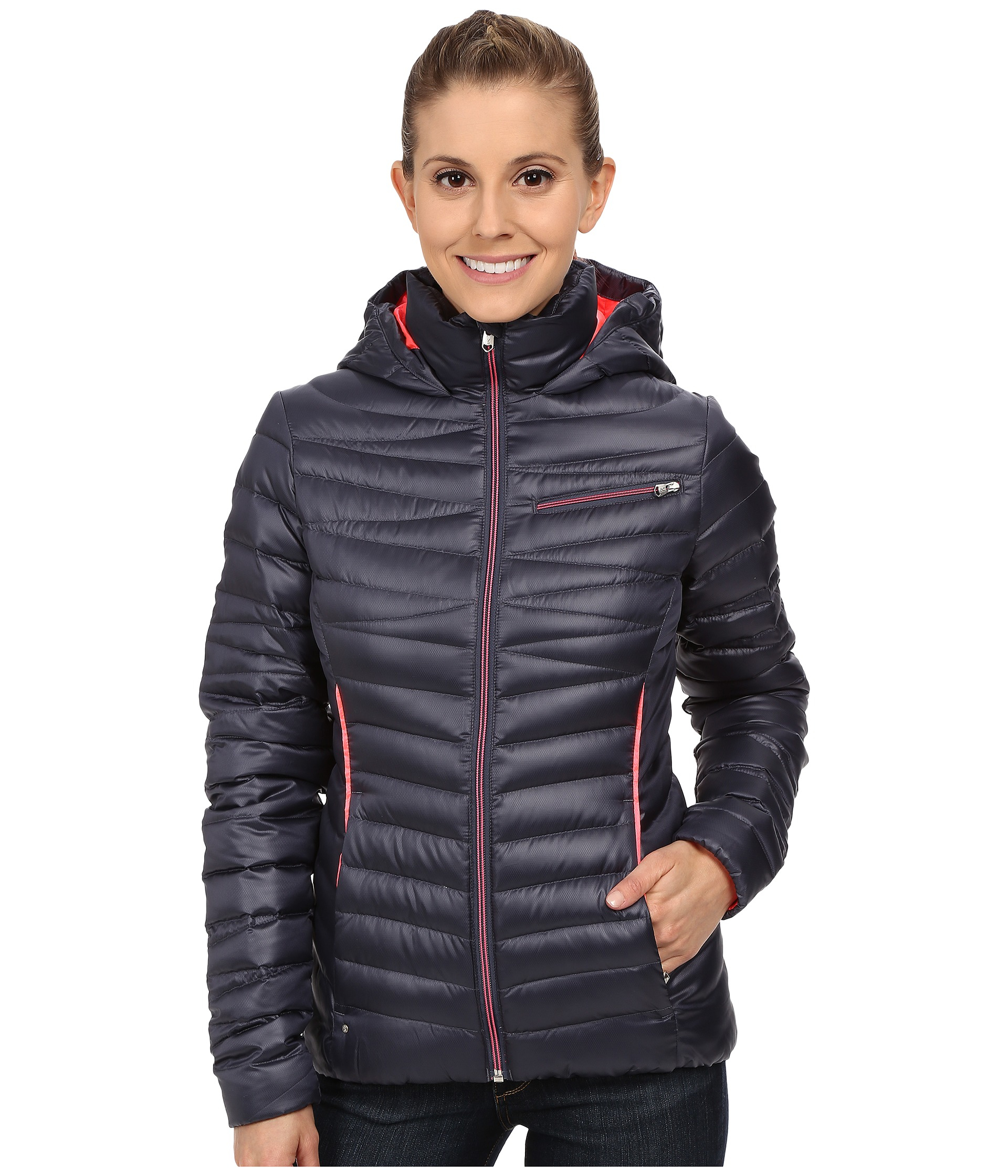 Spyder Women's Down Timeless Hoody GT Pink zip also available 