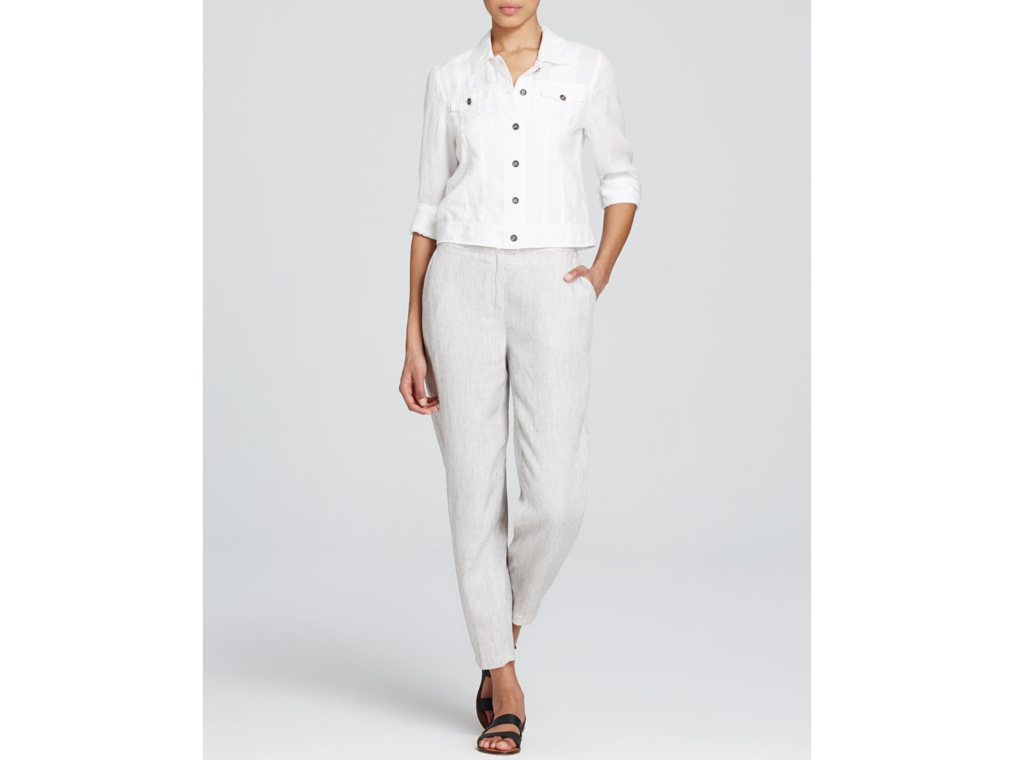 Eileen Fisher Linen Jean Jacket in White | Lyst