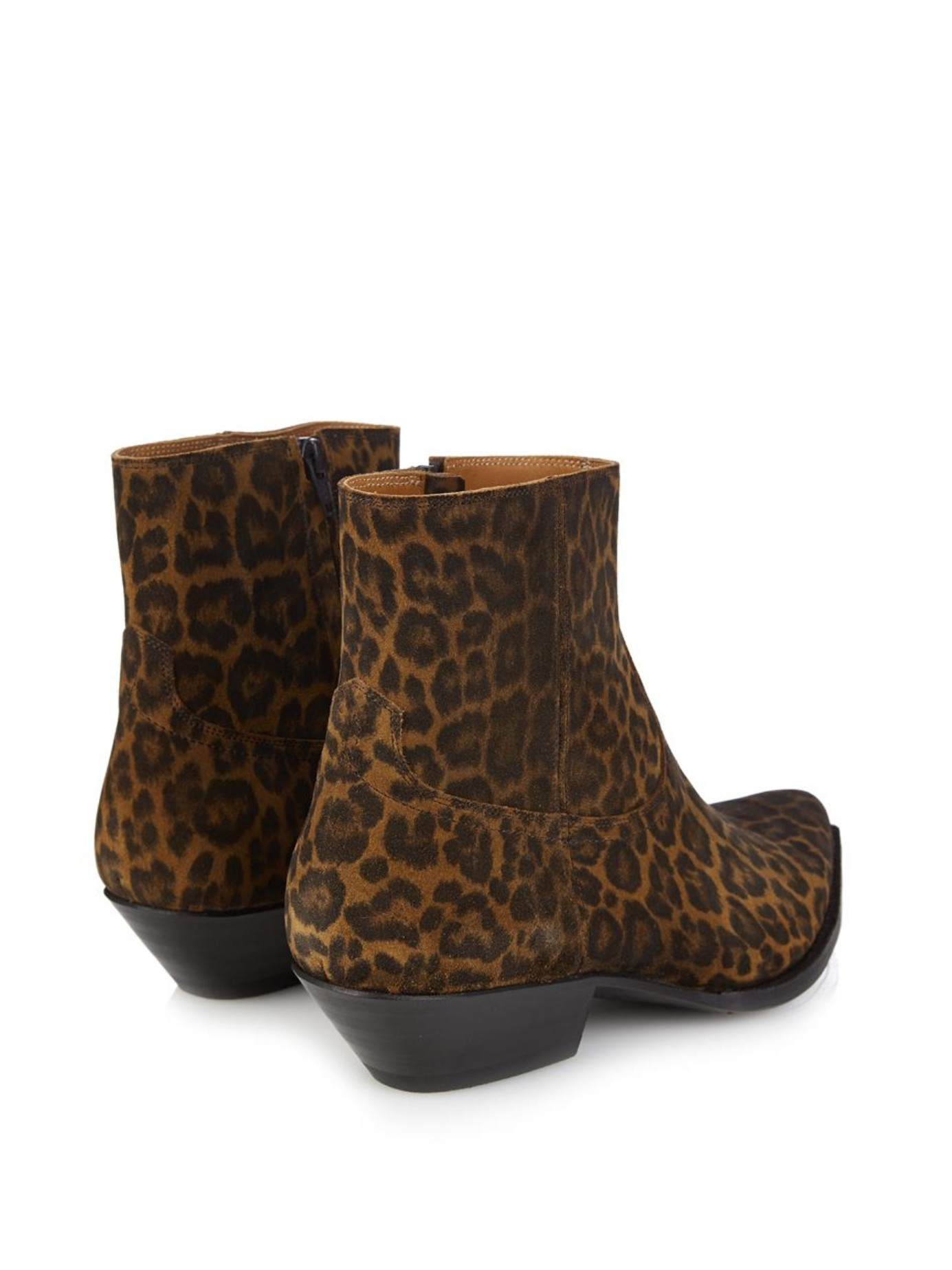 Saint Laurent LeopardPrint Suede Ankle Boots in Brown for
