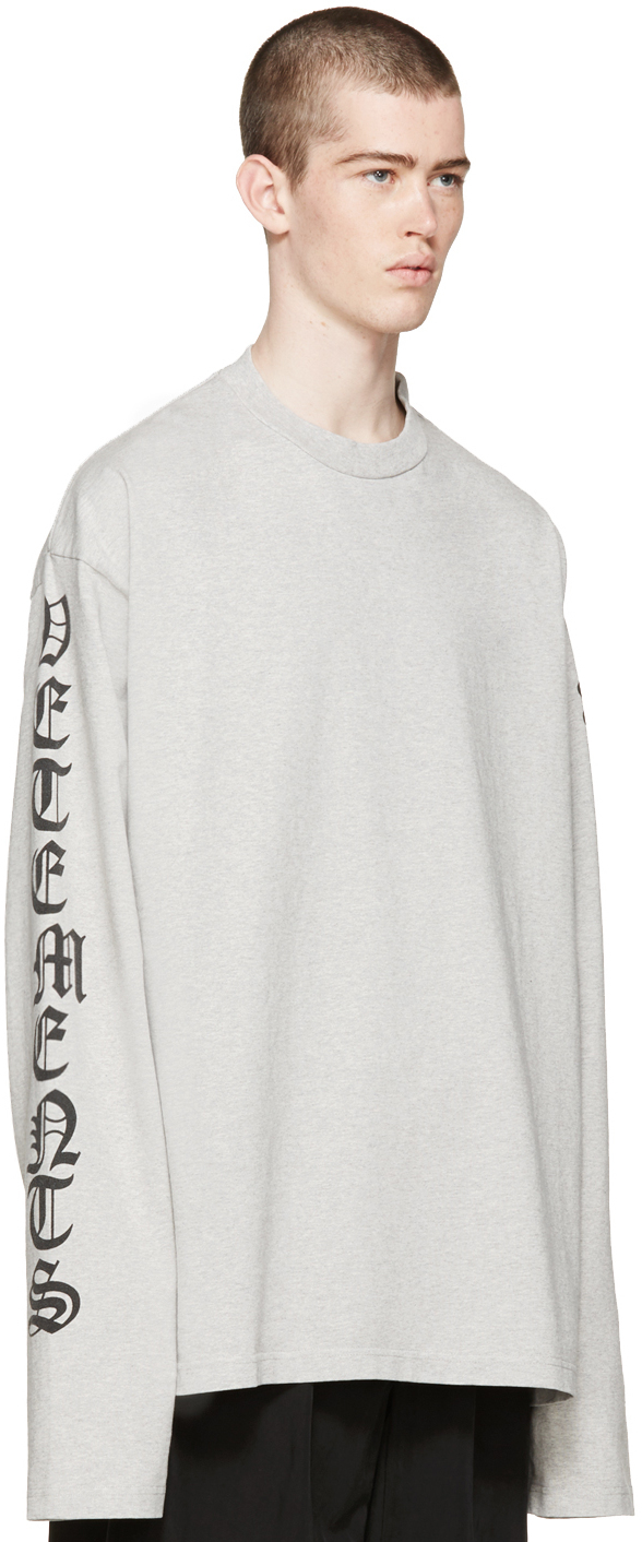 Vetements Grey Oversized Logo Sleeve Pullover in White for Men | Lyst