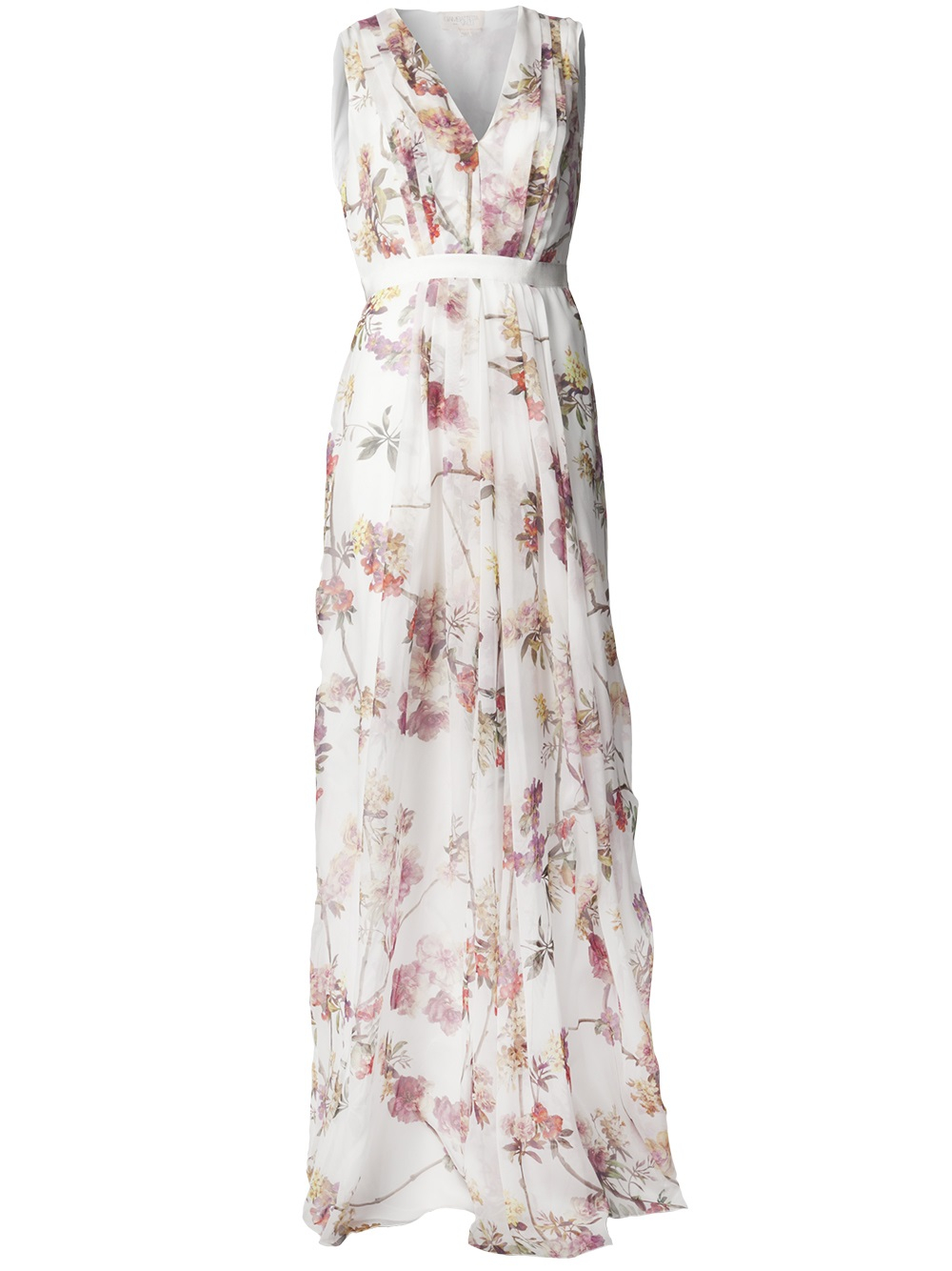 Giambattista Valli Floral Print Pleated Dress in White - Lyst