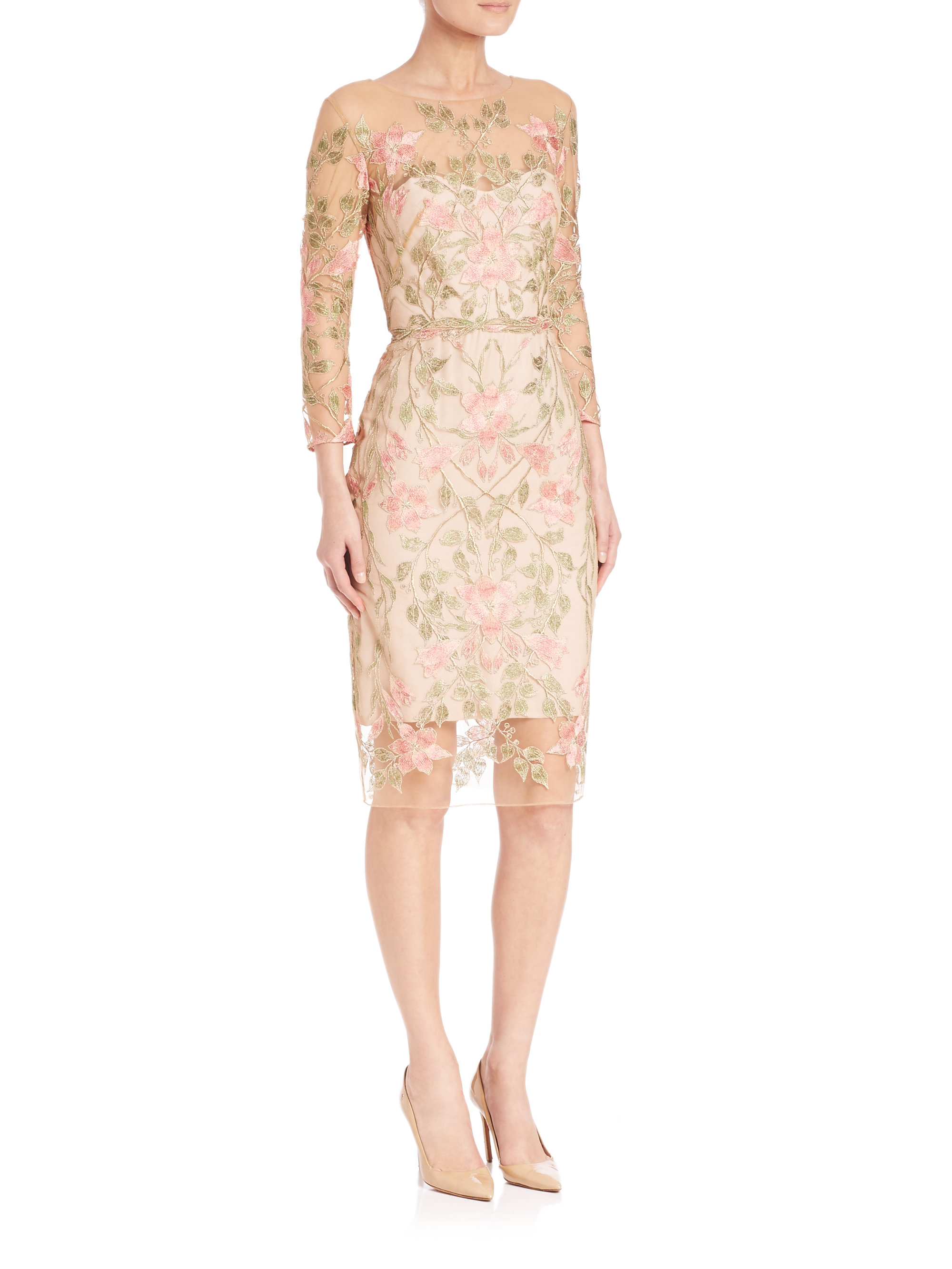 marchesa notte embroidered cocktail dress