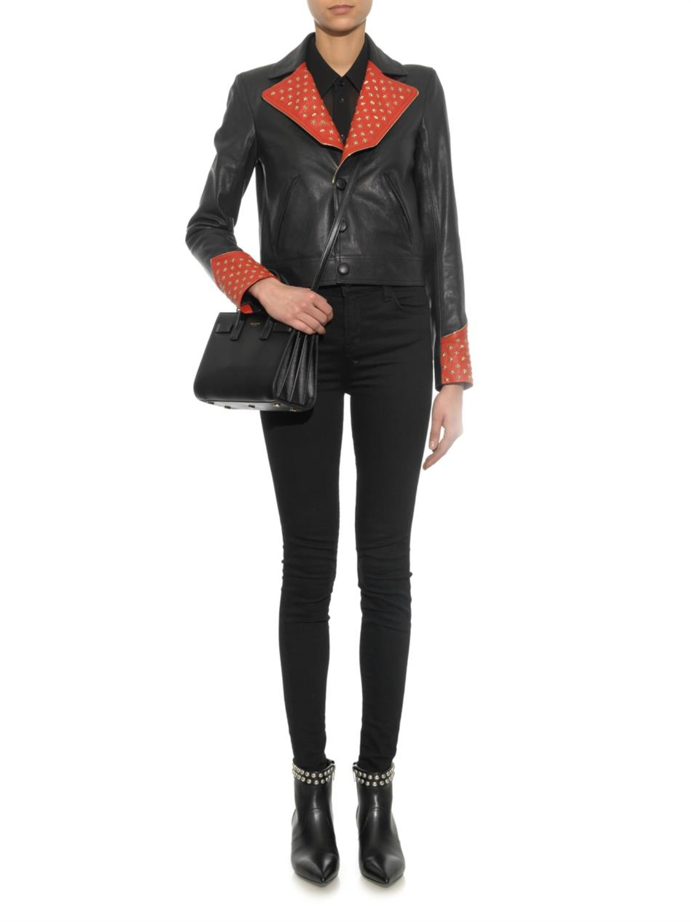 Saint Laurent Embellished Leather Jacket in Black - Lyst
