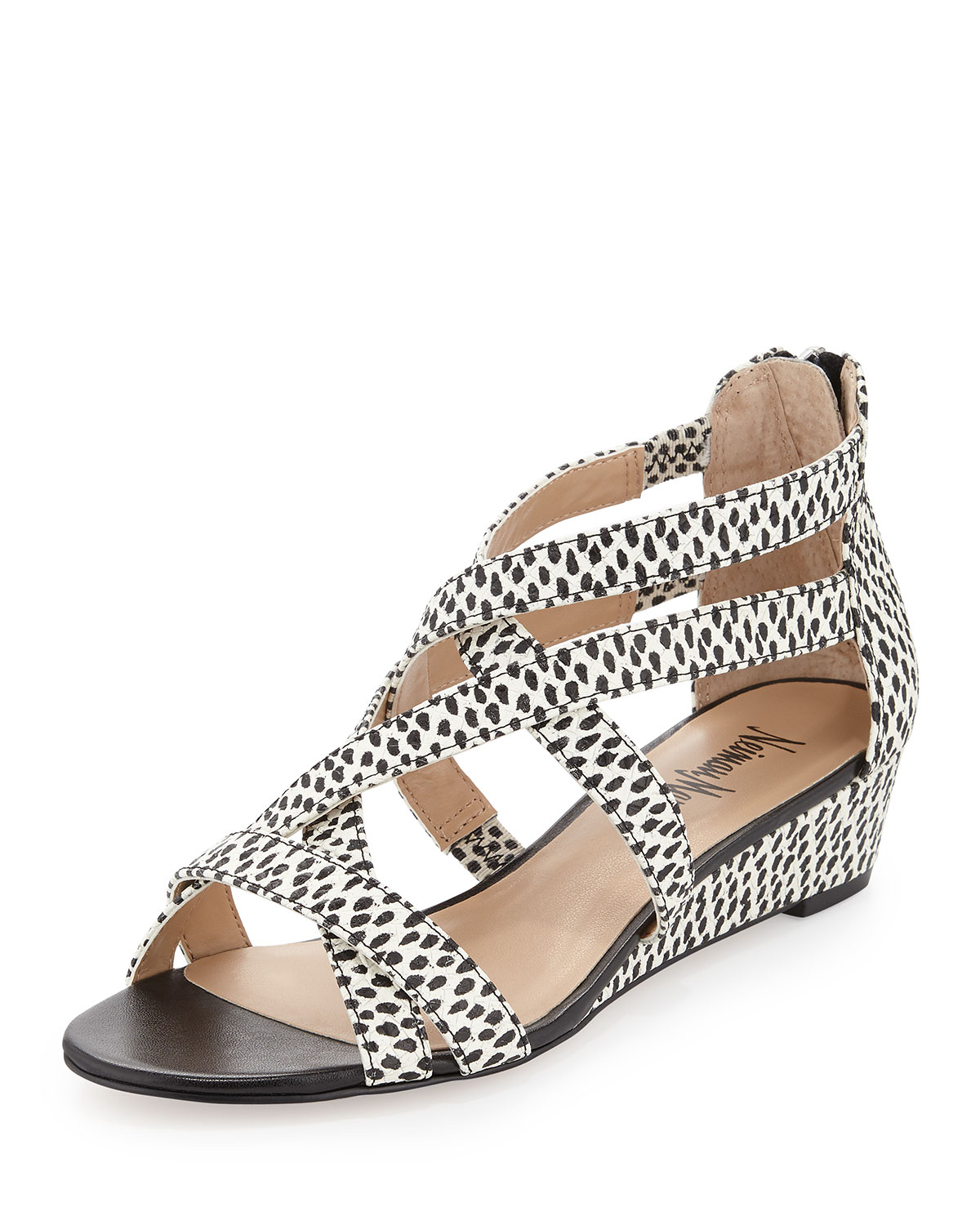 Lyst - Neiman Marcus Wisteria Strappy Leather Wedge Sandal in Black