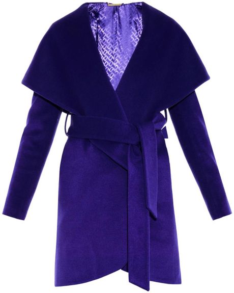Diane Von Furstenberg Wrap Wool Coat in Purple | Lyst