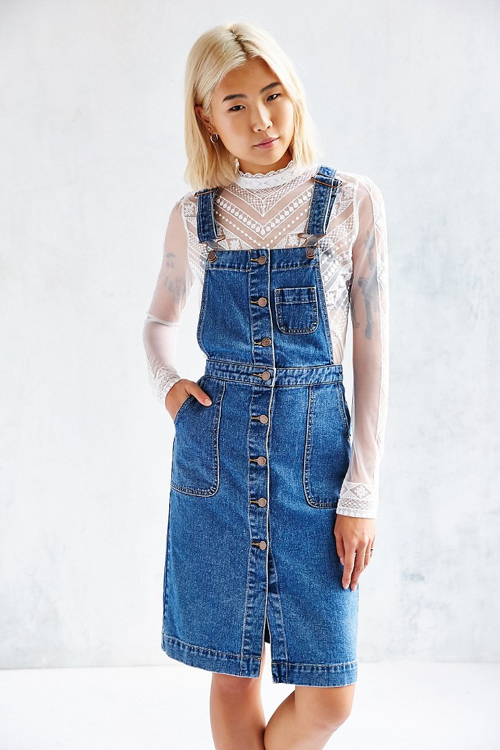 BDG Cora Denim Overall Midi Dress in Blue - Lyst