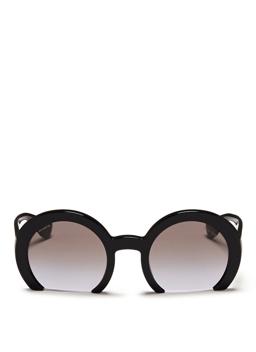 Miu Miu 'rasoir' Half Rim Acetate Sunglasses in Black | Lyst