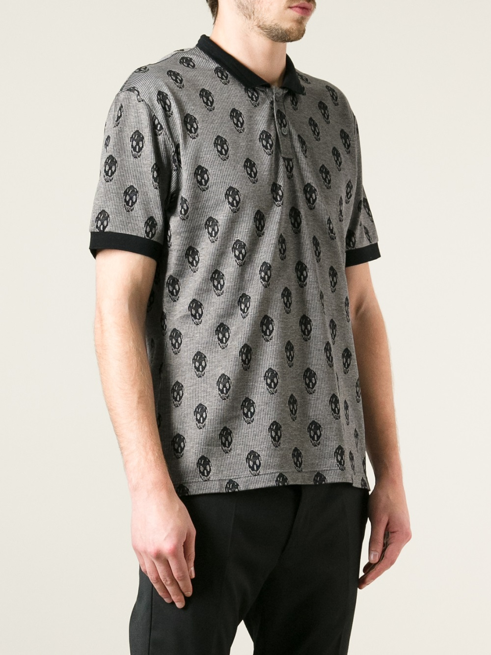 Alexander McQueen Pique Skull Polo Shirt in Grey (Gray) for Men - Lyst