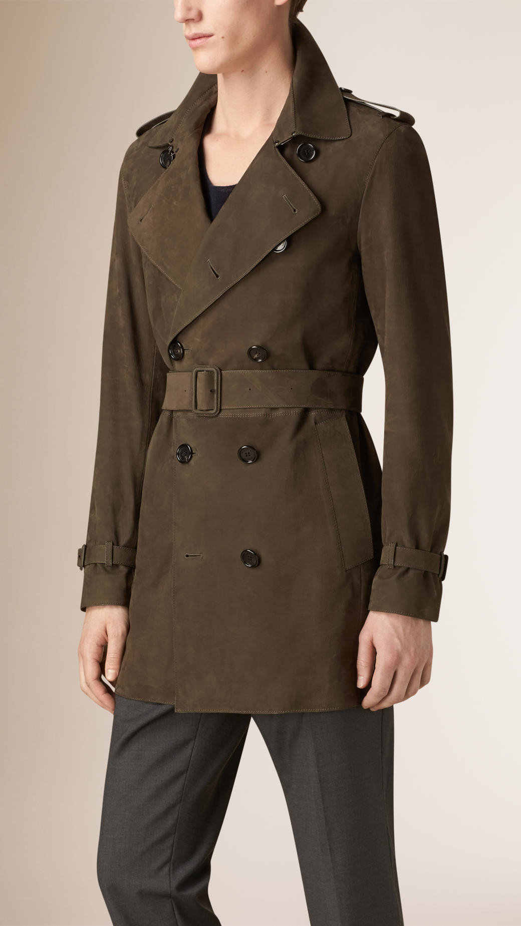 Burberry Suede Nubuck Trench Coat in Olive Green (Green) for Men | Lyst UK