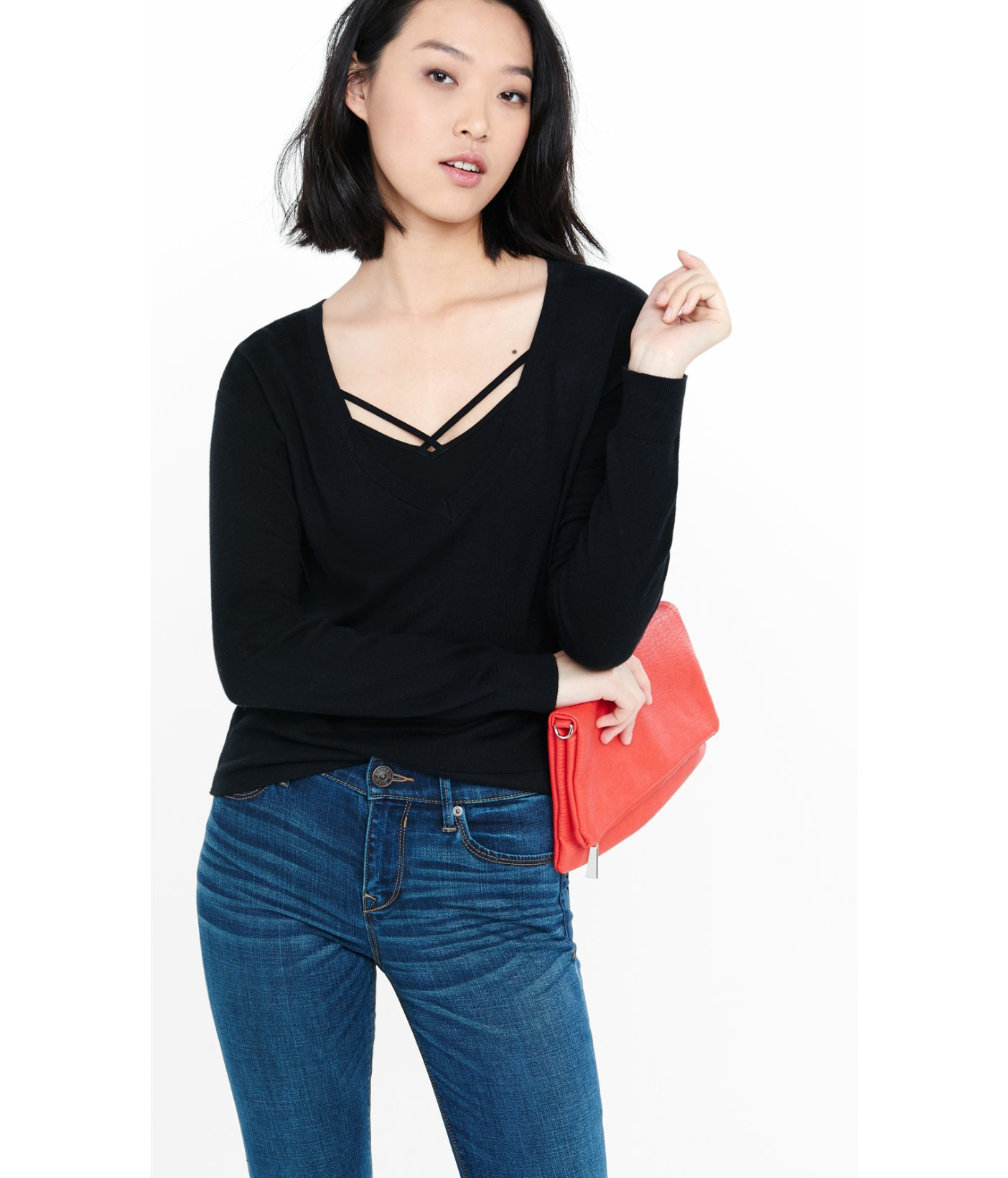 deep v neck black sweater