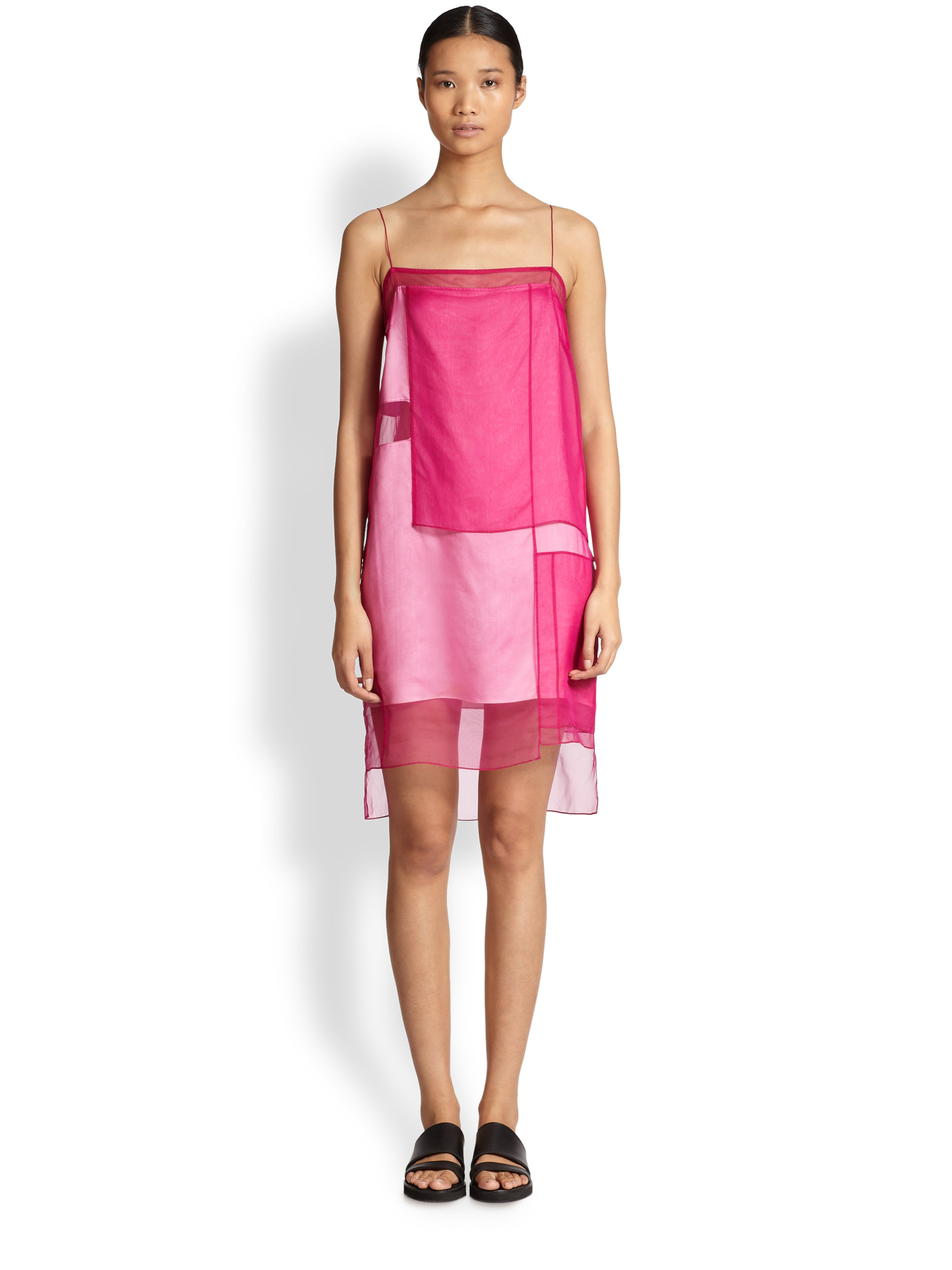 Helmut Lang Silk Organza Squarepaneled Dress in Pink | Lyst