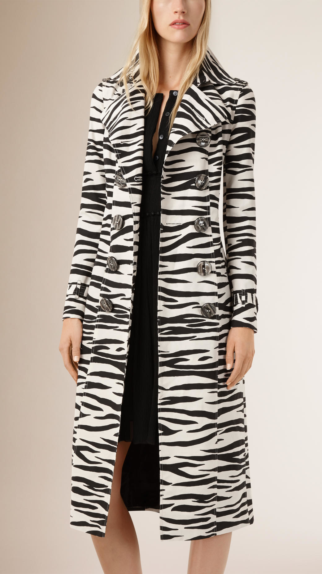 Burberry Zebra Print Cotton Silk Trench Coat in Natural White/Black (Black)  | Lyst